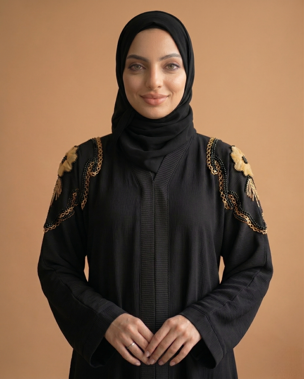 V neck tissue flower with handwork made up of imported zoom fabric designer abaya for women and girls