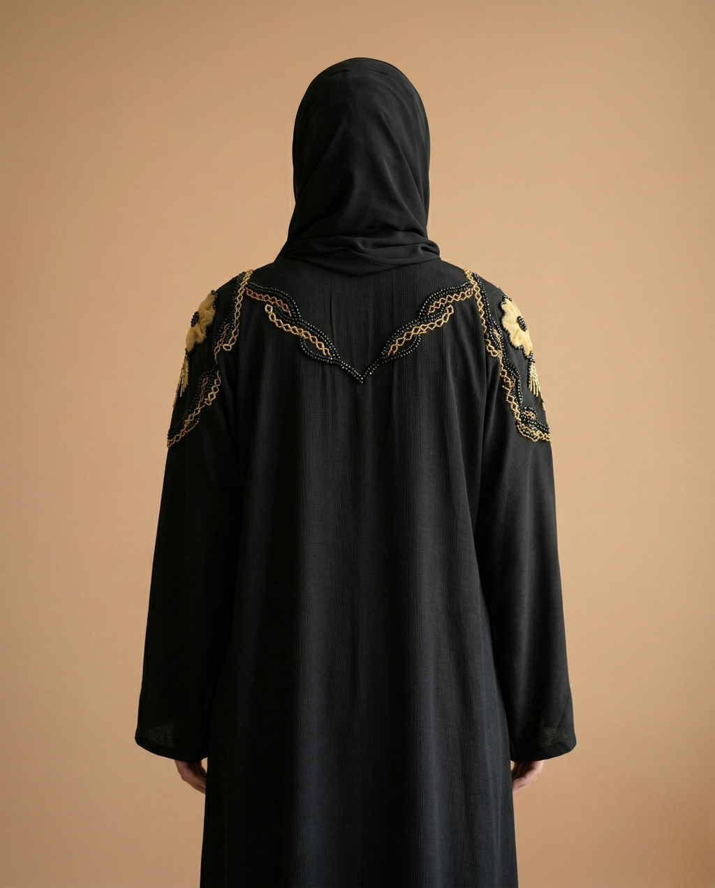 V neck tissue flower with handwork made up of imported zoom fabric designer abaya for women and girls