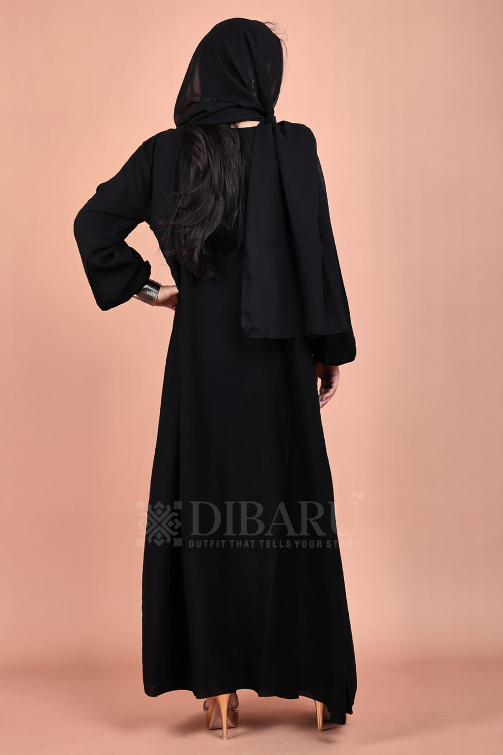 Elastic Sleeves Round Neck 1 Box And 3 Button On Front Made Up Of Premium Firdos Fabric Full Lenght Burqa For Womens And Girls
