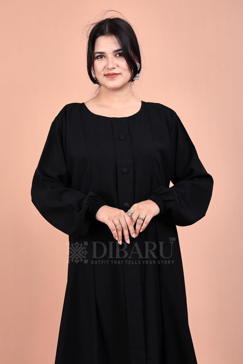 Elastic Sleeves Round Neck 1 Box And 3 Button On Front Made Up Of Premium Firdos Fabric Full Lenght Burqa For Womens And Girls