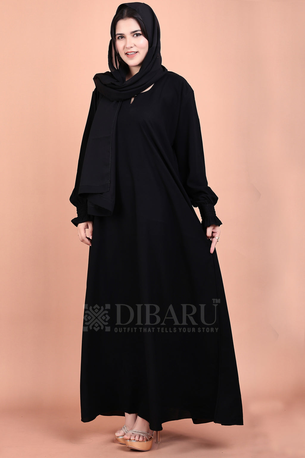 Smoked Flower Sleeves Round Neck Made Up Of Premium Firdos Fabric Full Lenght Stylish Burqa for Womens And Girls