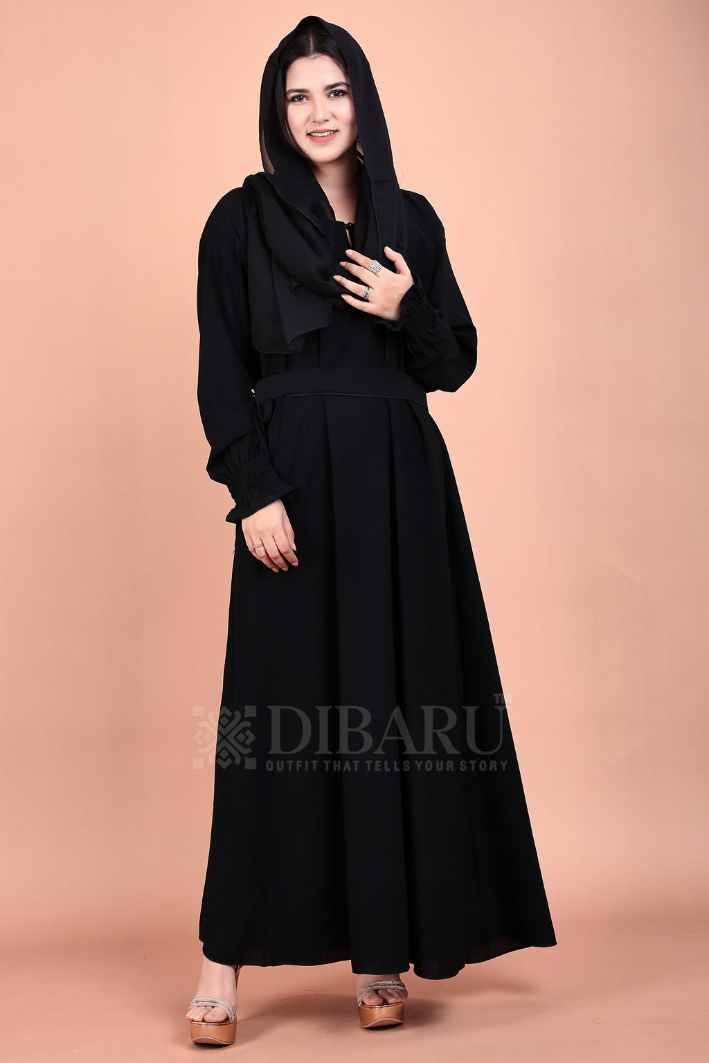Smoked Flower Sleeves Round Neck Made Up Of Premium Firdos Fabric Full Lenght Stylish Burqa for Womens And Girls