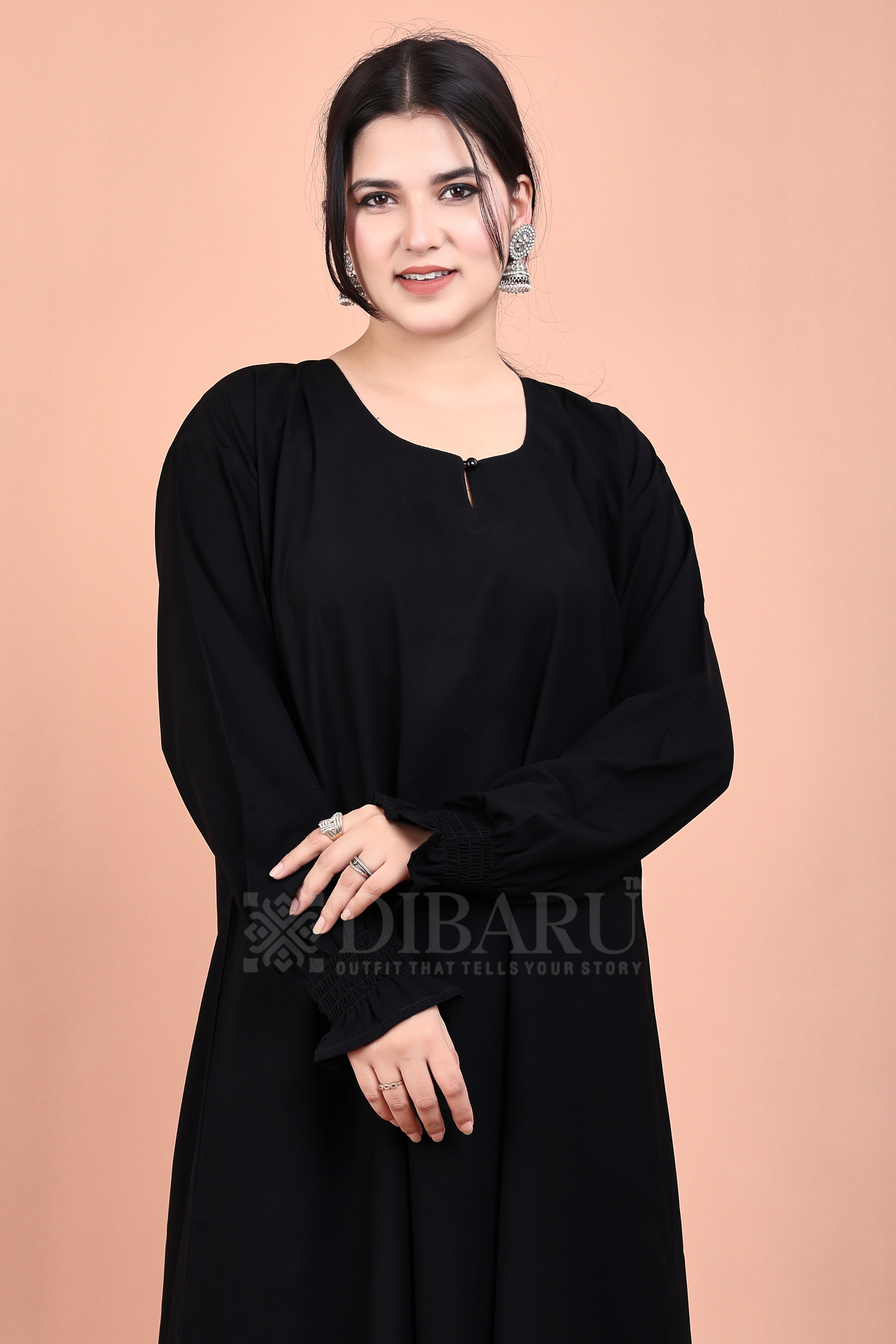 Smoked Flower Sleeves Round Neck Made Up Of Premium Firdos Fabric Full Lenght Stylish Burqa for Womens And Girls