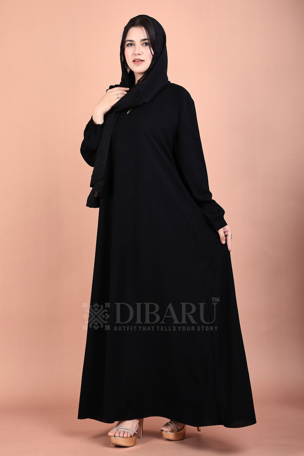 Elastic Sleeves Round Neck Made Up Of Premium Firdos Fabric Full Lenght Burqa For Womens And Girls