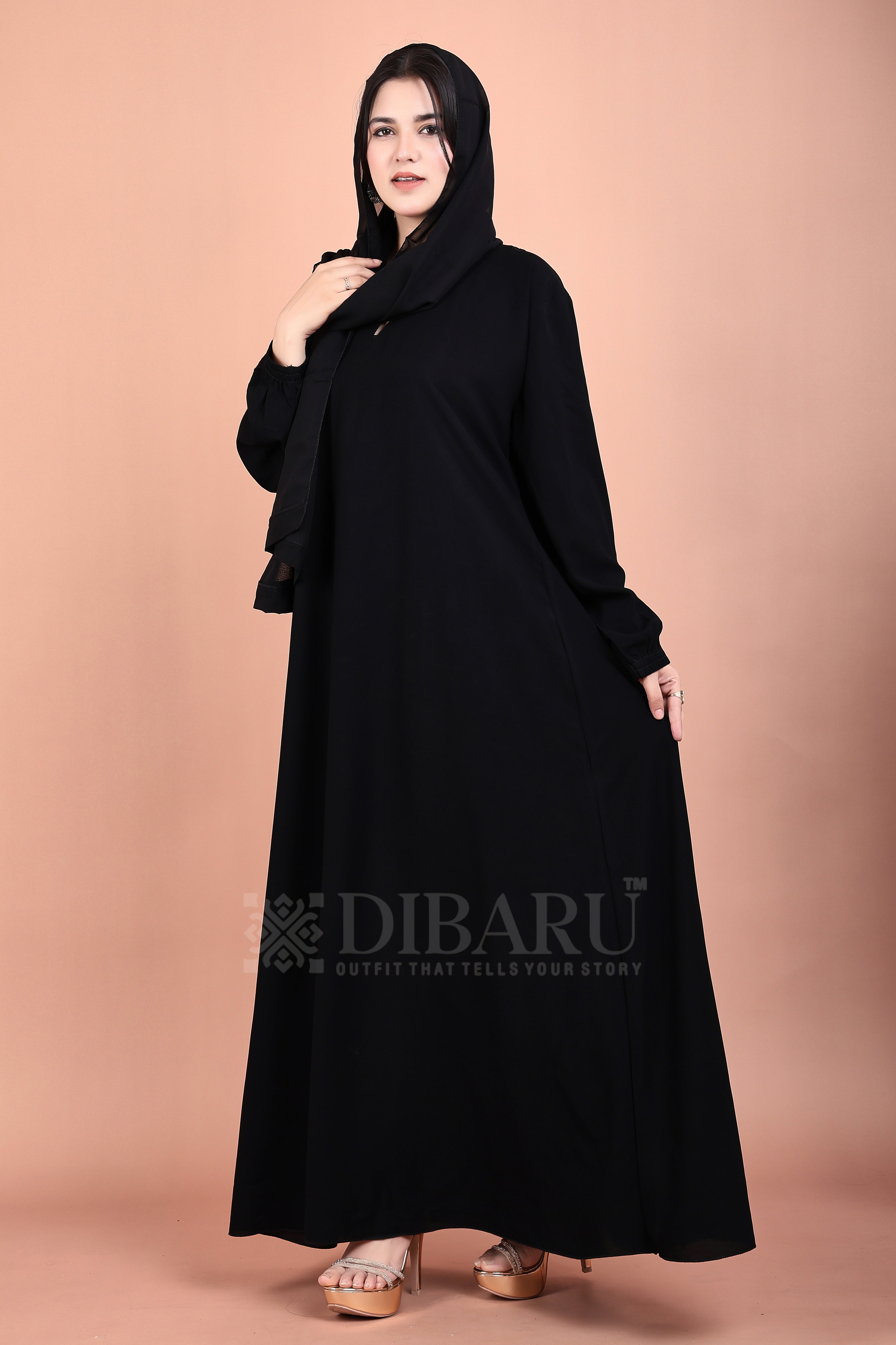 Elastic Sleeves Round Neck Made Up Of Premium Firdos Fabric Full Lenght Burqa For Womens And Girls