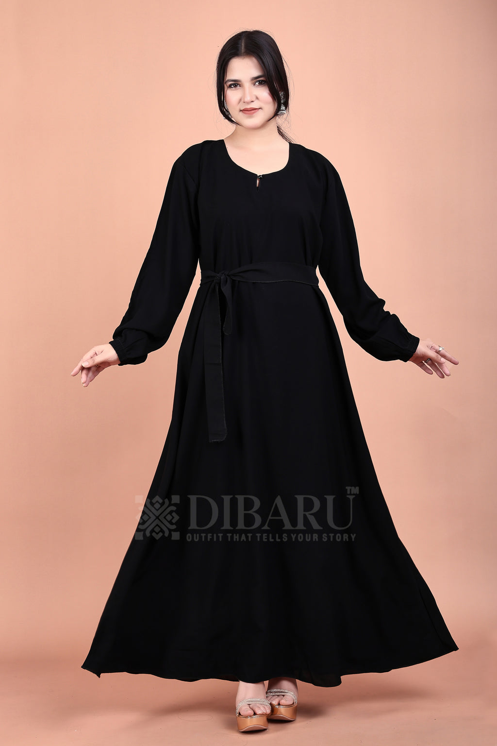 Elastic Sleeves Round Neck Made Up Of Premium Firdos Fabric Full Lenght Burqa For Womens And Girls