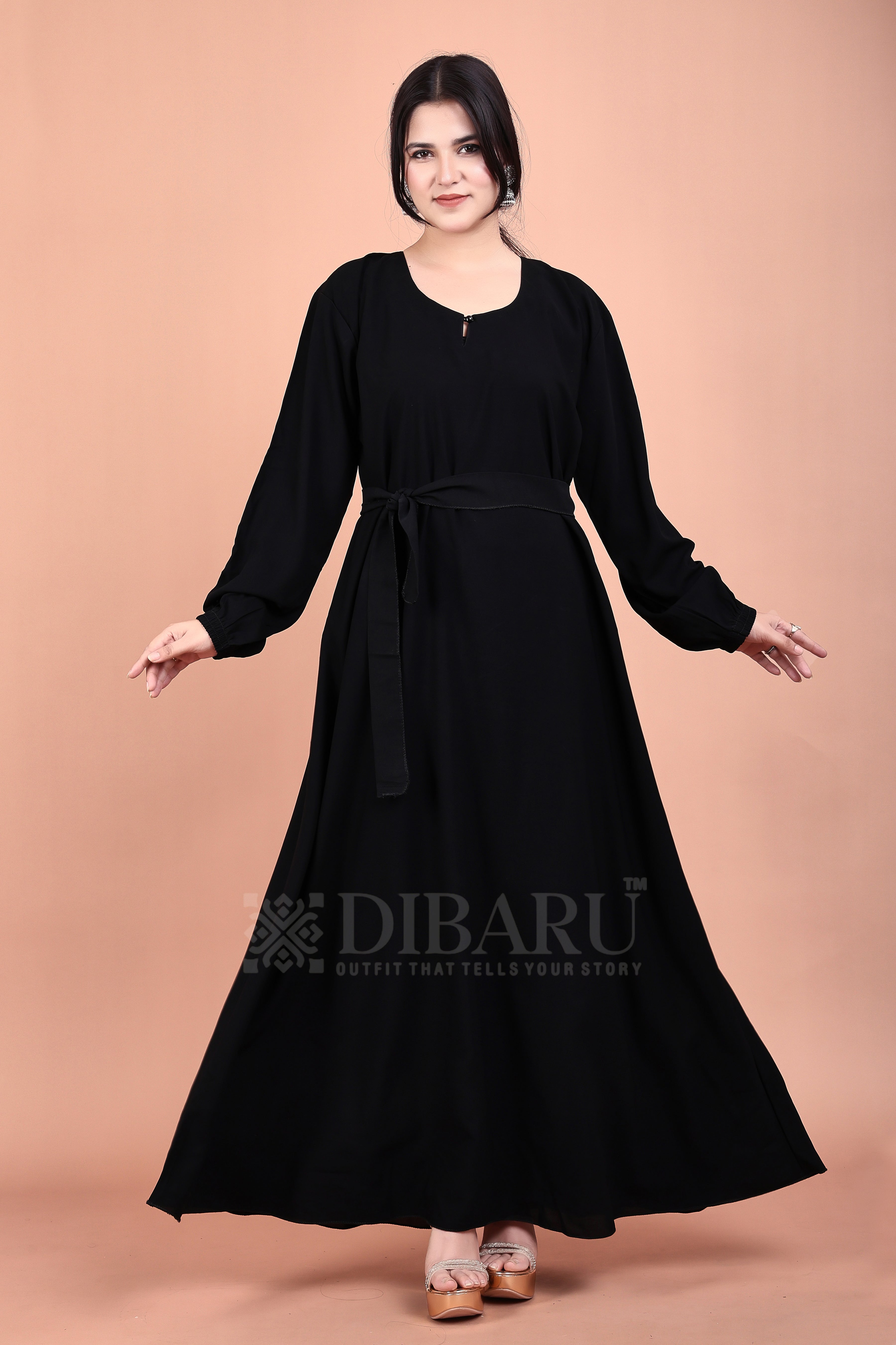Elastic Sleeves Round Neck Made Up Of Premium Firdos Fabric Full Lenght Burqa For Womens And Girls