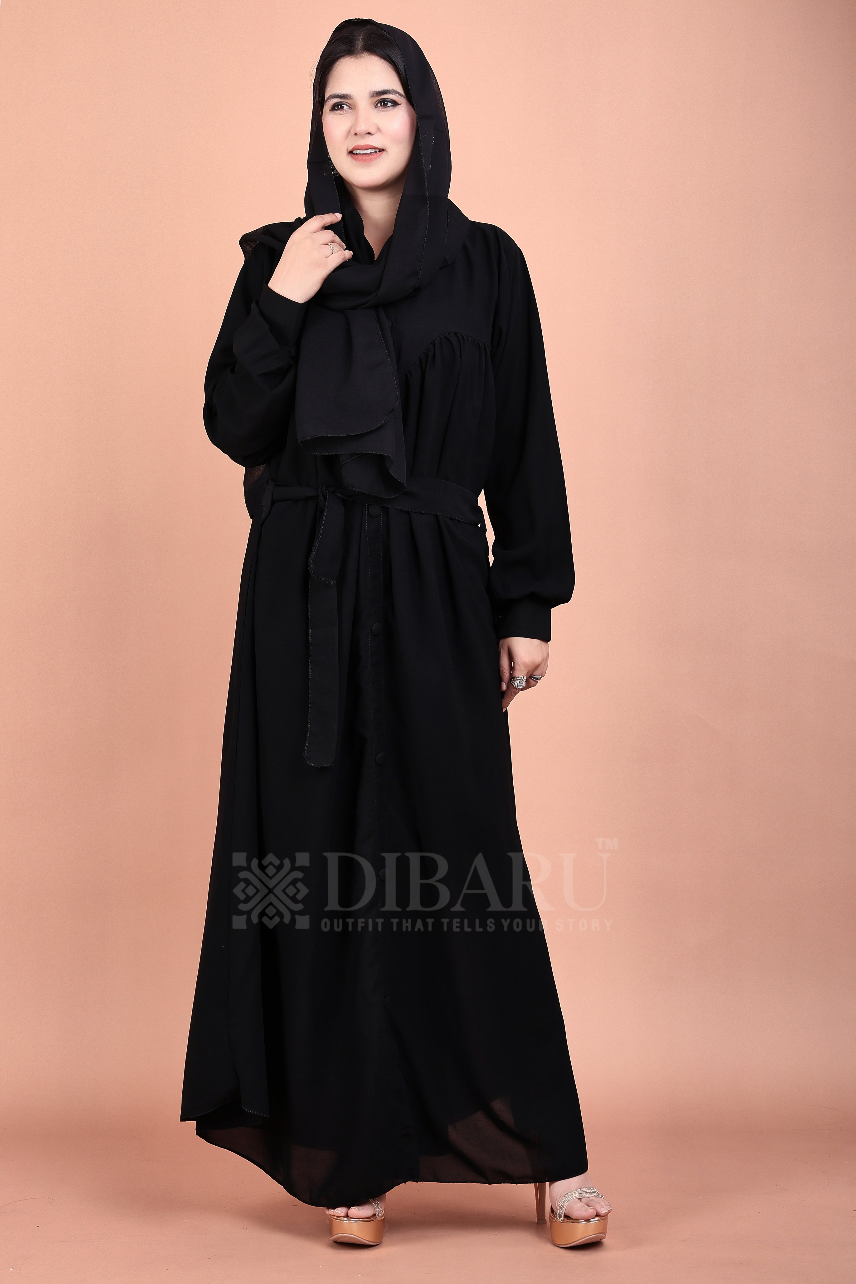 M Chun With Cuff Sleeve Round Collar Neck Made Up Of Premium Firdos Fabric Full Lenght Burqa For Womens And Girls