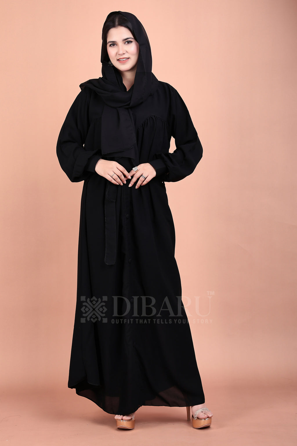 M Chun With Cuff Sleeve Round Collar Neck Made Up Of Premium Firdos Fabric Full Lenght Burqa For Womens And Girls