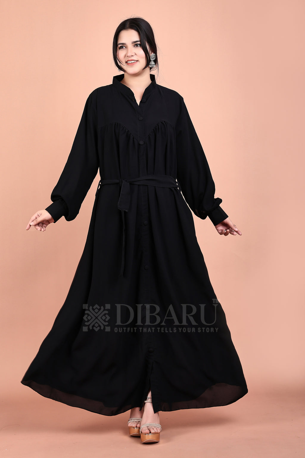 M Chun With Cuff Sleeve Round Collar Neck Made Up Of Premium Firdos Fabric Full Lenght Burqa For Womens And Girls