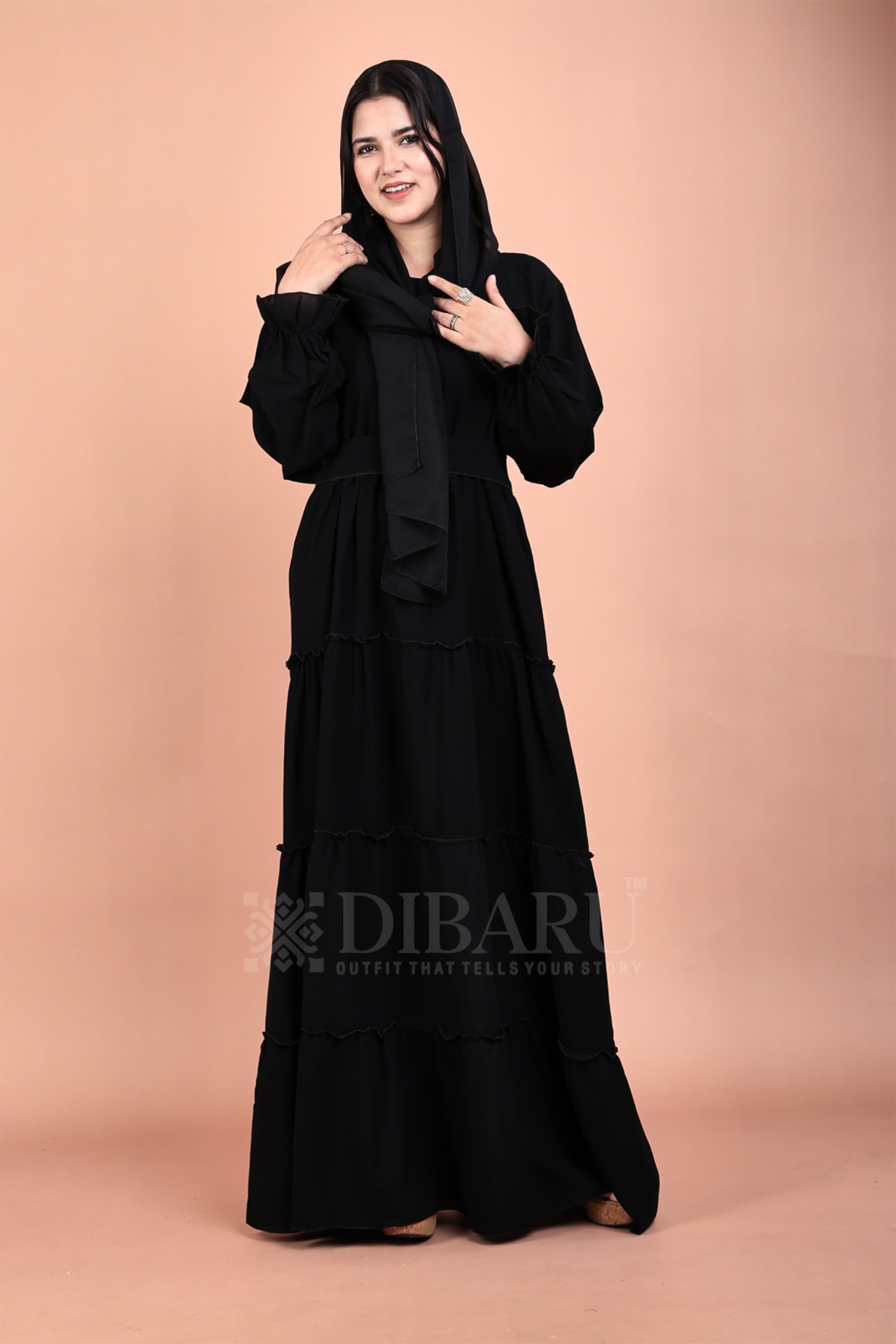 Round Neck 4 Frill Outside With Elastic Sleeves Made Up Of Premium Firdos Fabric Full Lenght Burqa For Womens And Girls