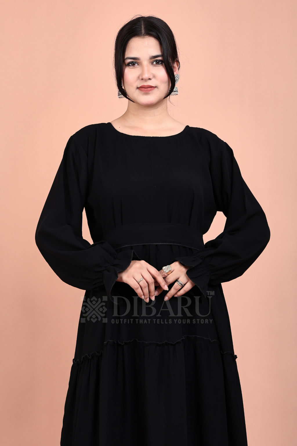Round Neck 4 Frill Outside With Elastic Sleeves Made Up Of Premium Firdos Fabric Full Lenght Burqa For Womens And Girls