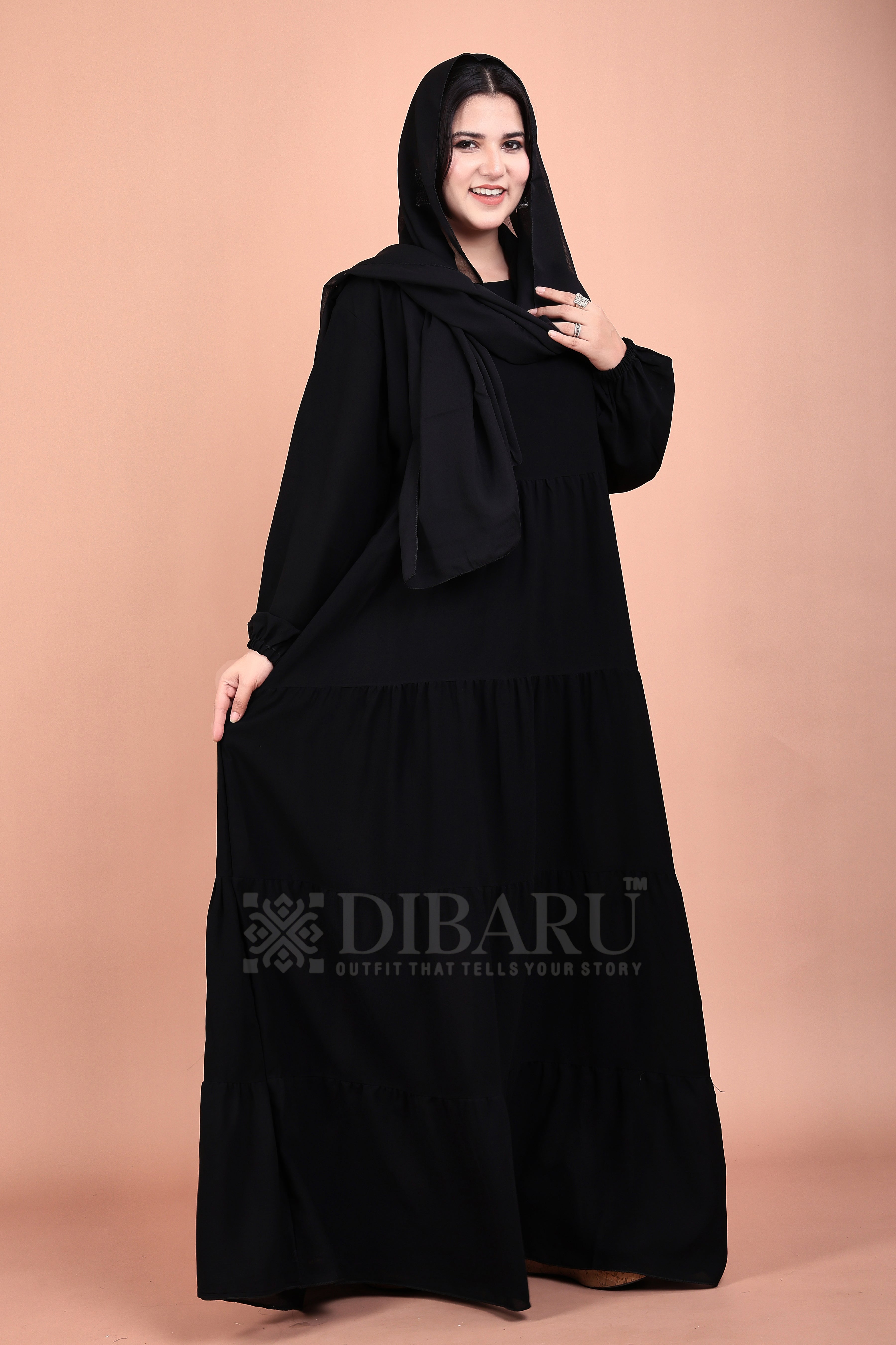 Round Neck 4 Frill Inside With Elastic Sleeves Made Up Of Premium Firdos Fabric Full Lenght Burqa For Womens And Girls