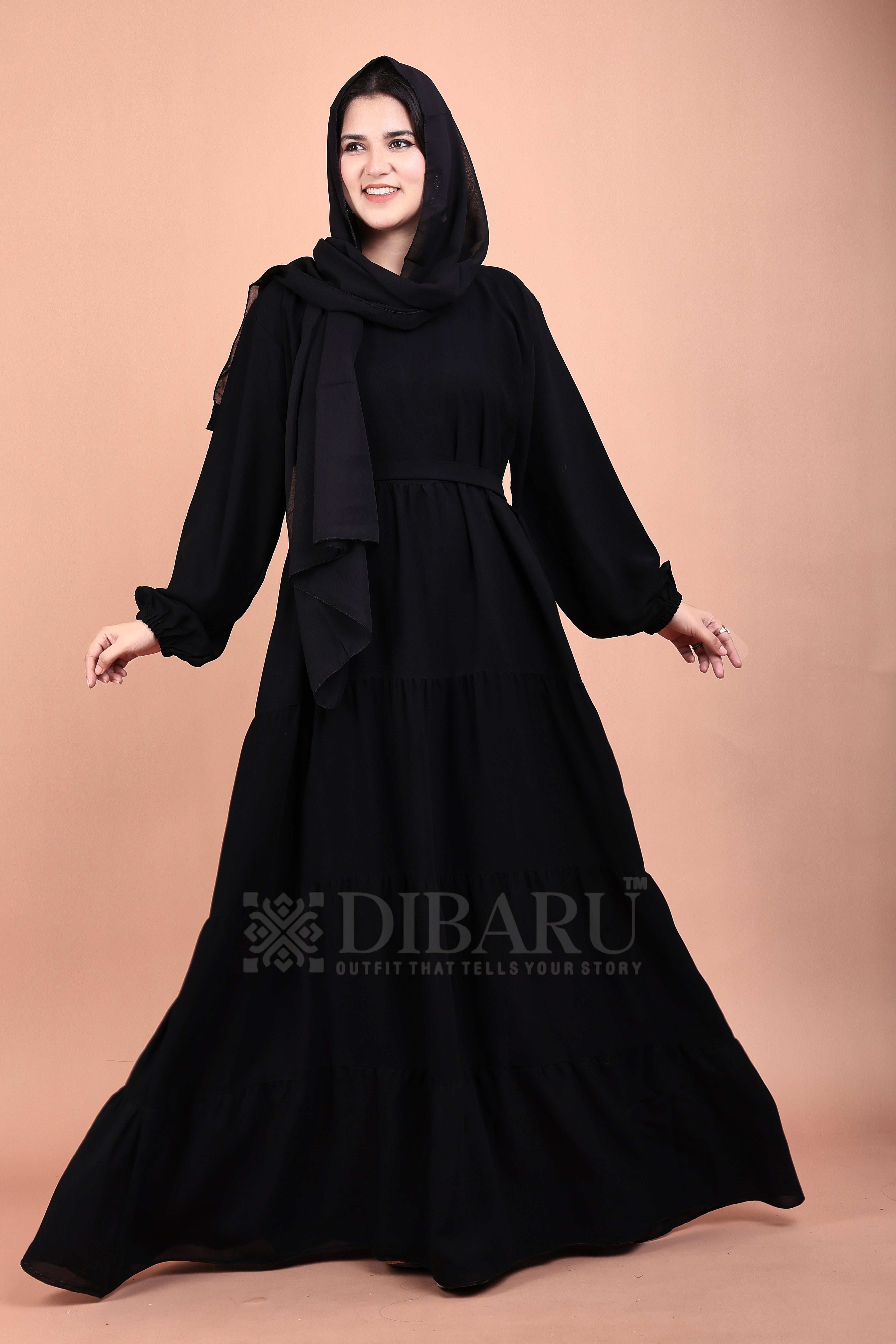 Round Neck 4 Frill Inside With Elastic Sleeves Made Up Of Premium Firdos Fabric Full Lenght Burqa For Womens And Girls