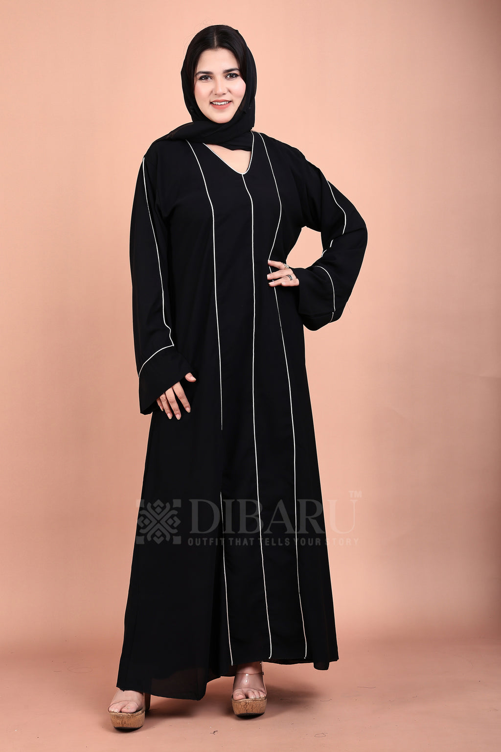 Plazo Sleeves V Neck 3 Piping On Front Made Up Of Premium Firdos Fabric Full Lenght Burqa For Womens And Girls