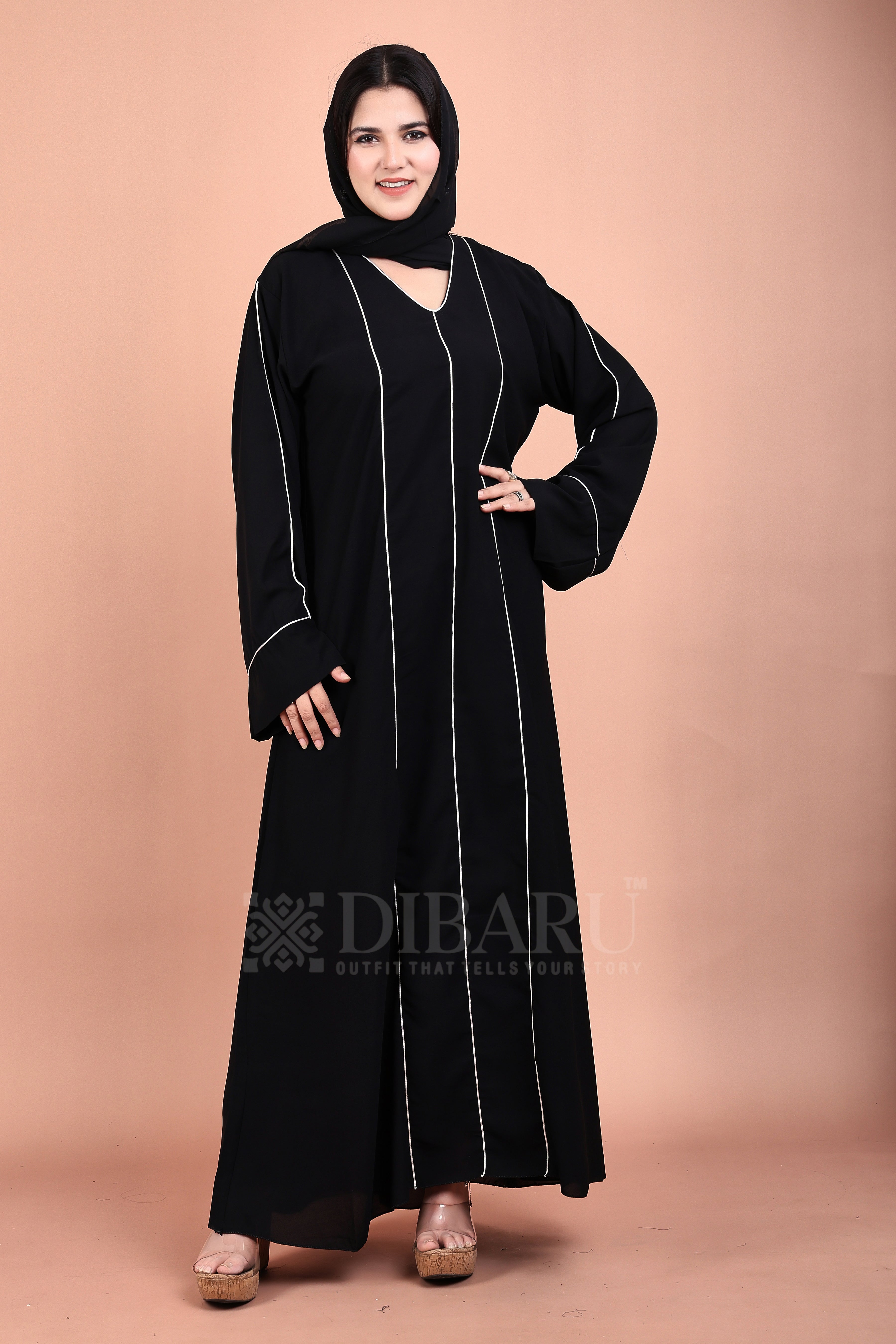 Plazo Sleeves V Neck 3 Piping On Front Made Up Of Premium Firdos Fabric Full Lenght Burqa For Womens And Girls
