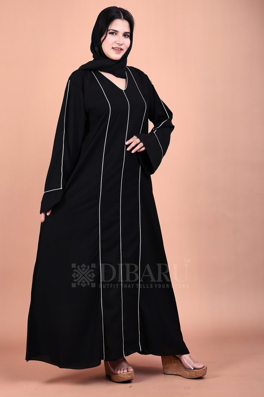 Plazo Sleeves V Neck 3 Piping On Front Made Up Of Premium Firdos Fabric Full Lenght Burqa For Womens And Girls