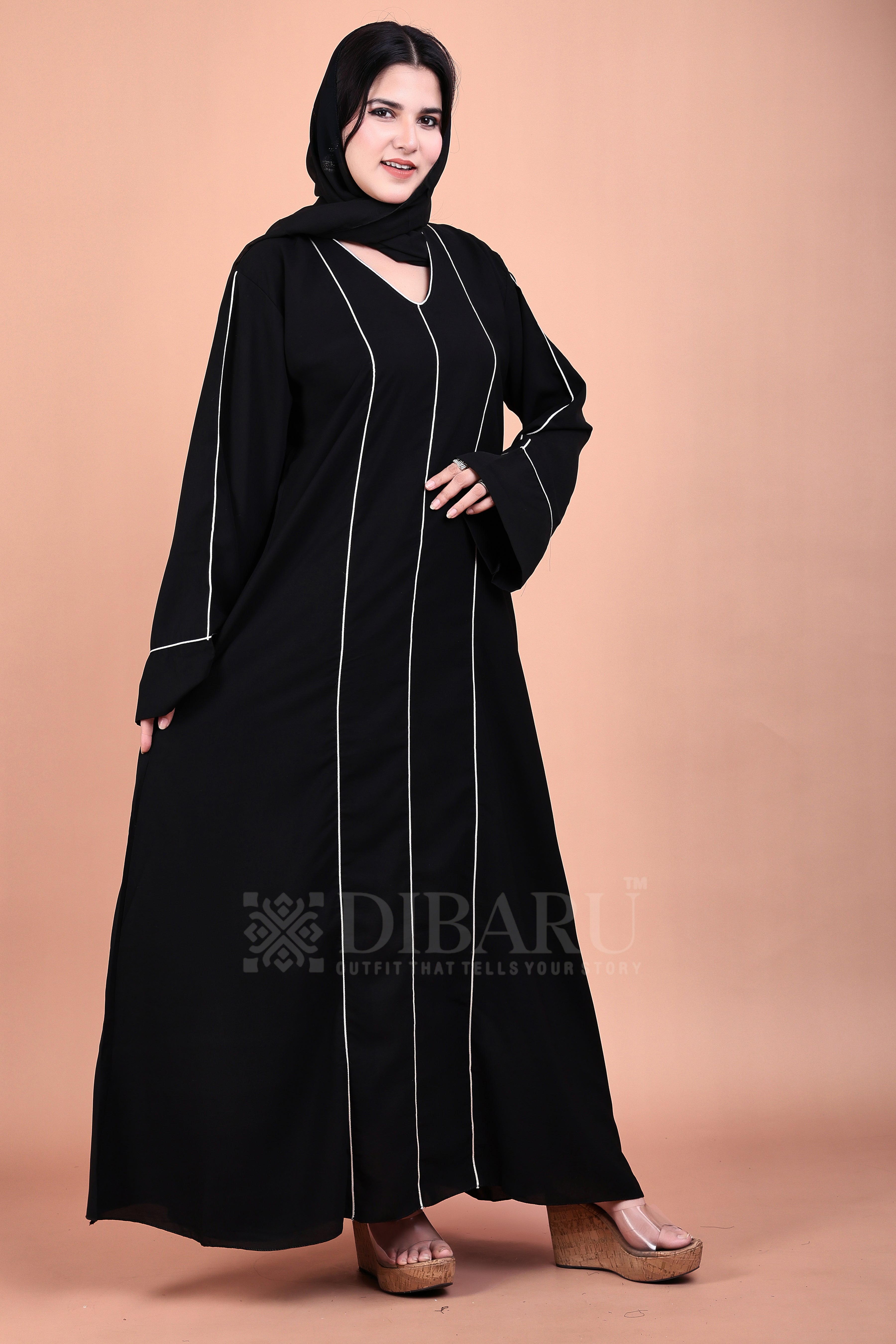 Plazo Sleeves V Neck 3 Piping On Front Made Up Of Premium Firdos Fabric Full Lenght Burqa For Womens And Girls