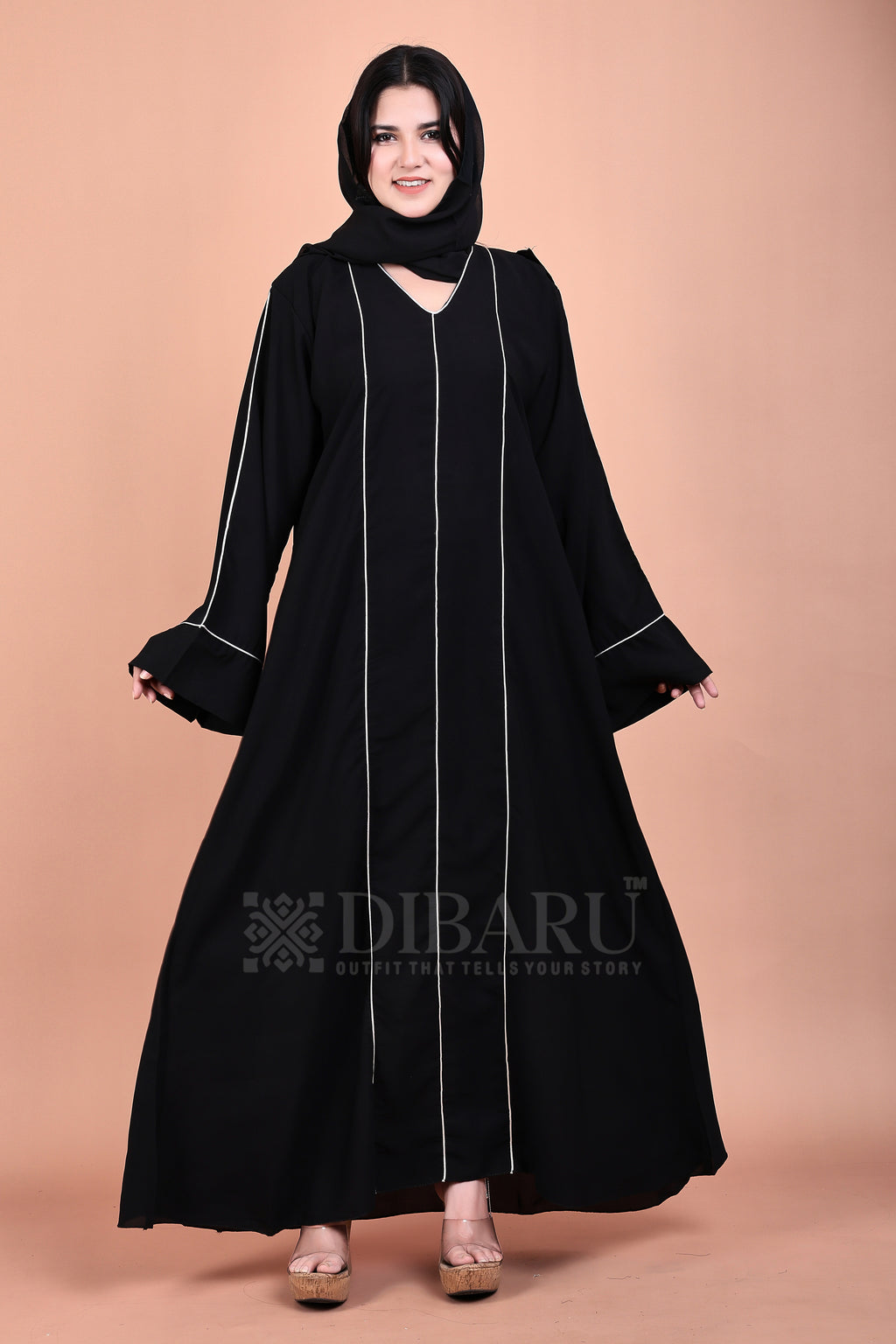 Plazo Sleeves V Neck 3 Piping On Front Made Up Of Premium Firdos Fabric Full Lenght Burqa For Womens And Girls