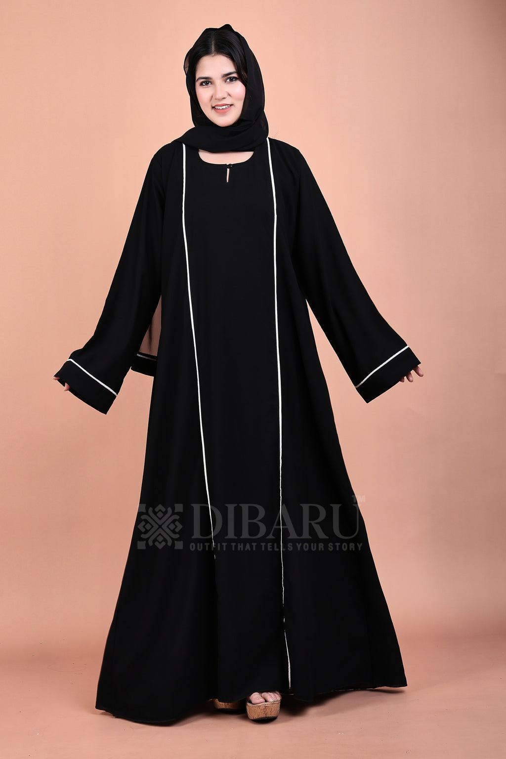 Round Neck 2 Piping With Plazo Sleeves Made Up Of Premium Firdos Fabric Full Lenght Burqa For Womens And Girls