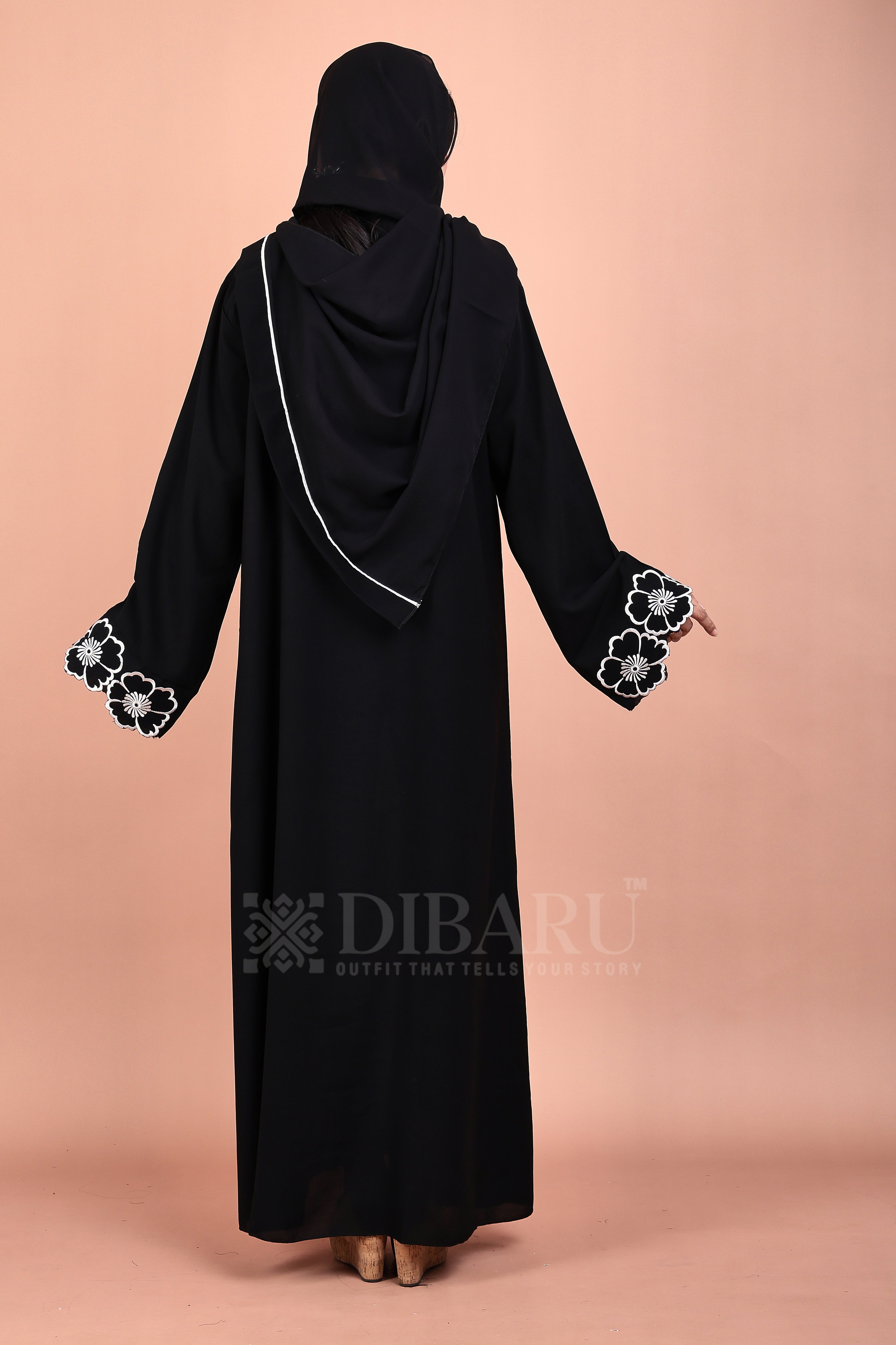 Round Neck Sun Flower On Plazo Sleeves Made Up Of Premium Firdos Fabric Full Lenght Burqa For Womens And Girls