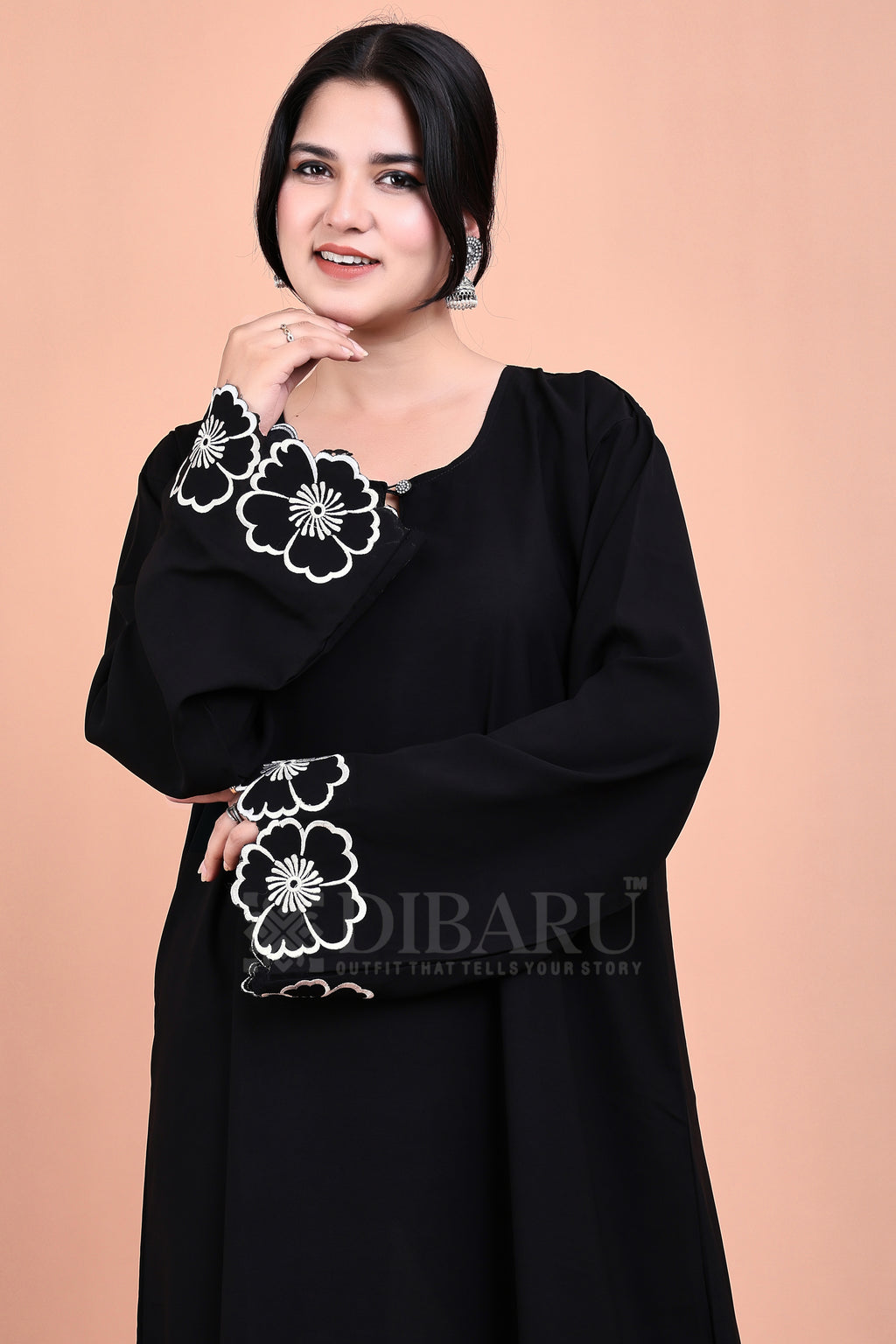 Round Neck Sun Flower On Plazo Sleeves Made Up Of Premium Firdos Fabric Full Lenght Burqa For Womens And Girls