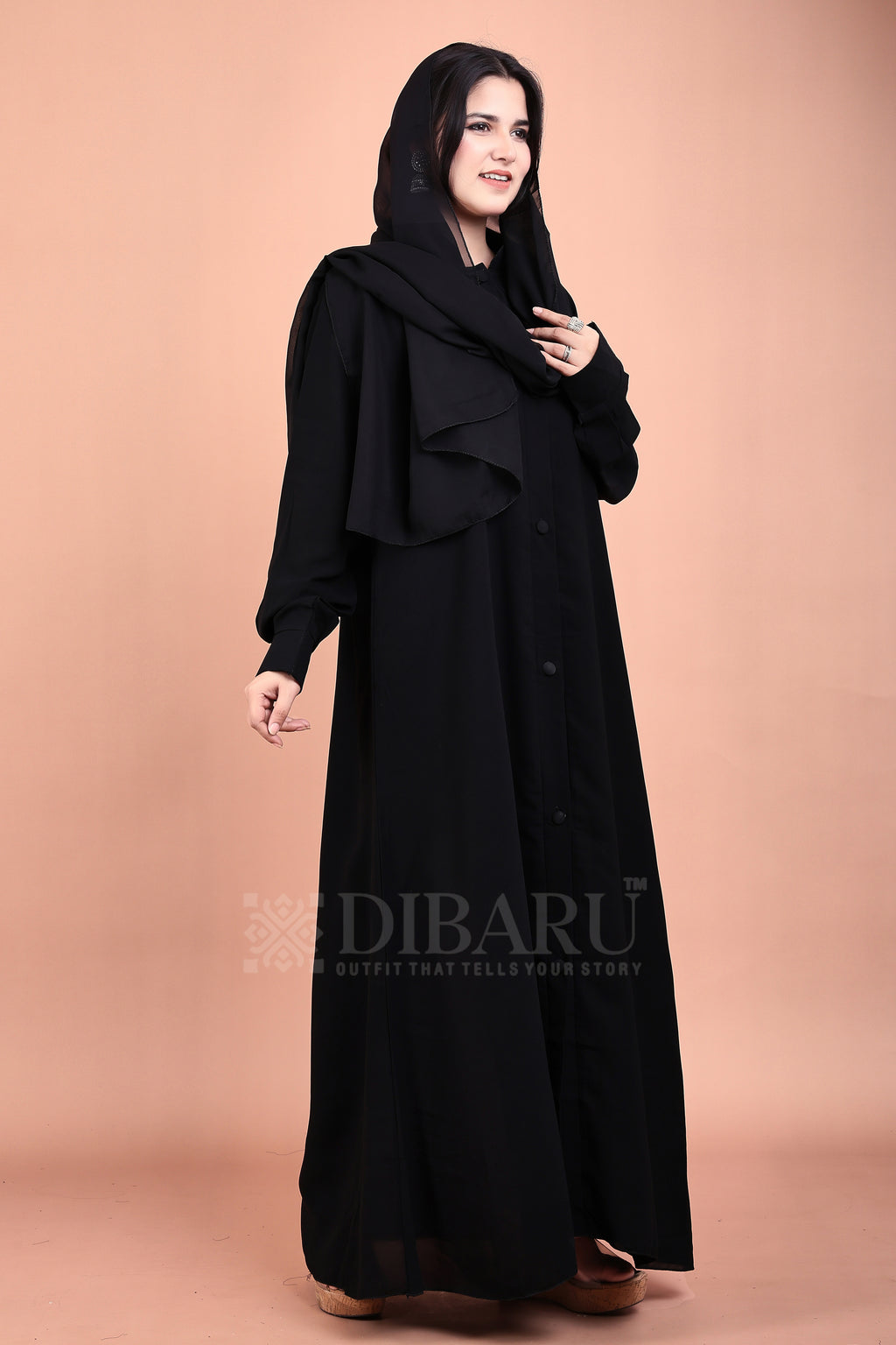 Round Collar Neck Full Button Front Open On Cuff Sleeves Made Up Of Premium Firdos Fabric Full Lenght Burqa For Womens And Girls