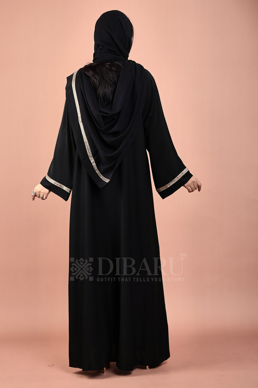V Neck Rising Rect Golden Design With Plazo Sleeves Made Up Of Imported Nida Fabric Full Lenght Designer Abaya For Womens And Girls