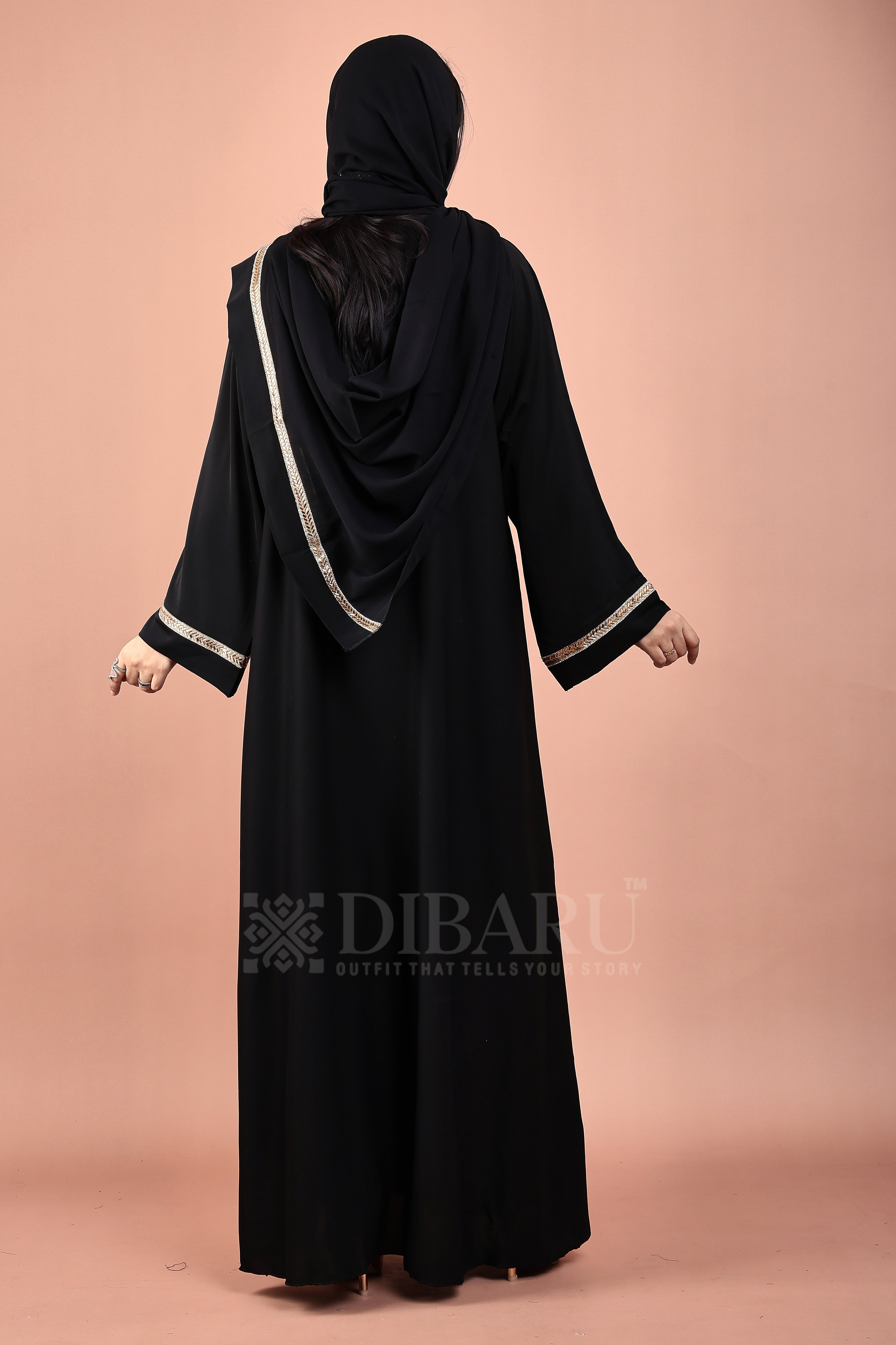 V Neck Rising Rect Golden Design With Plazo Sleeves Made Up Of Imported Nida Fabric Full Lenght Designer Abaya For Womens And Girls