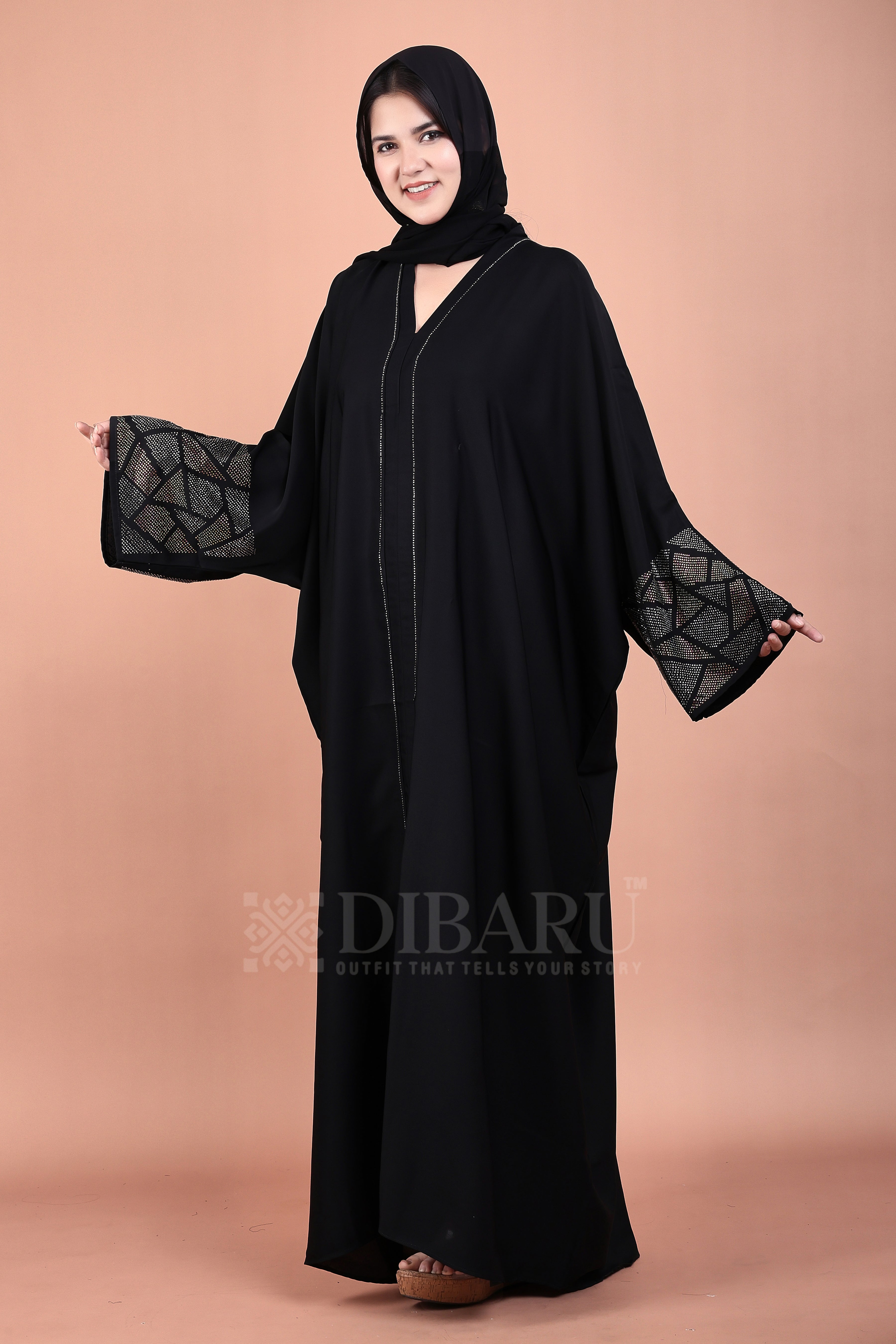 V Neck Multicolor Trinagular Stone Design With Plazo Sleeves Made Up Of Imported Nida Fabric Full Lenght Designer Kaftan For Womens And Girls