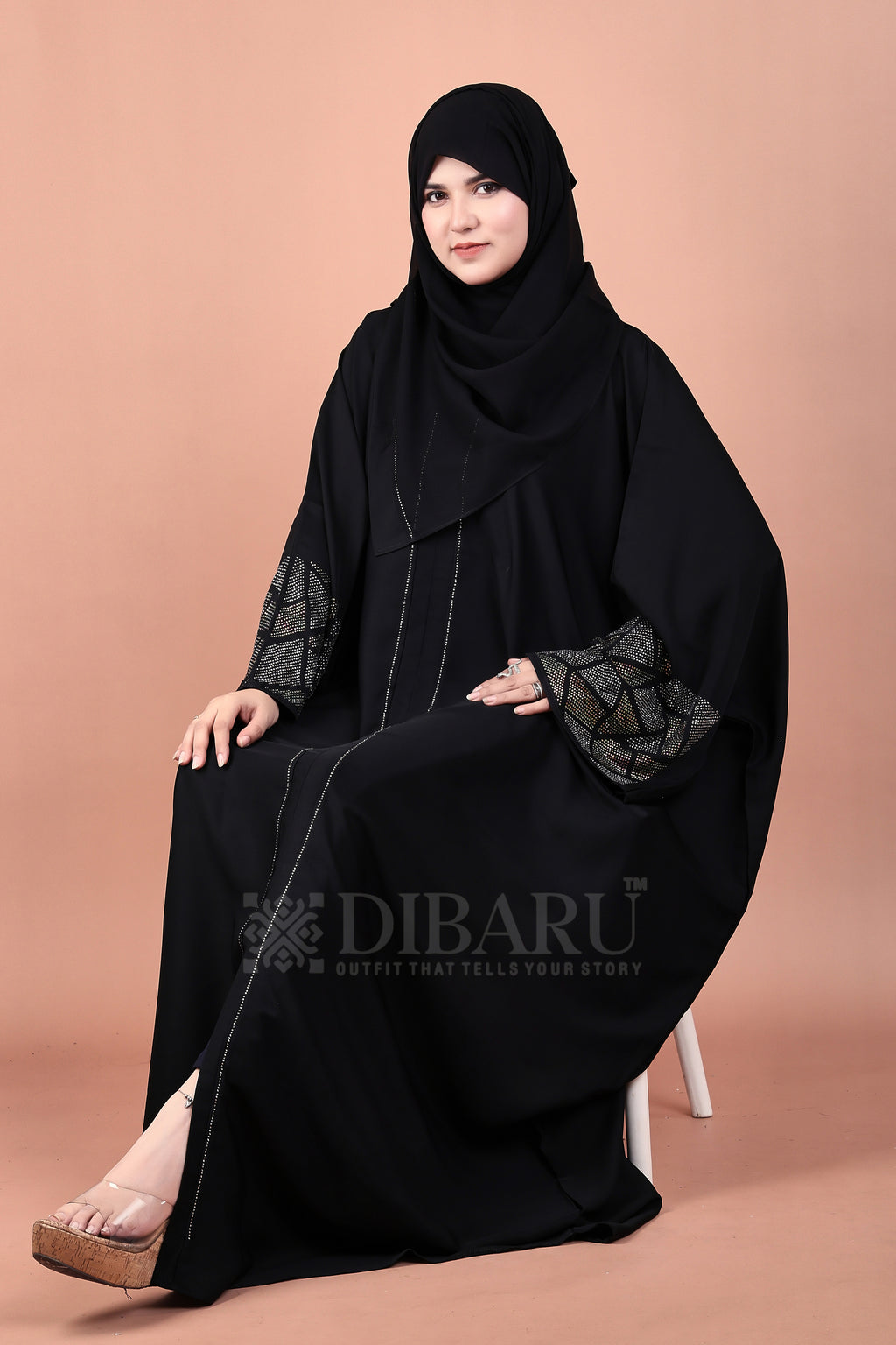 V Neck Multicolor Trinagular Stone Design With Plazo Sleeves Made Up Of Imported Nida Fabric Full Lenght Designer Kaftan For Womens And Girls