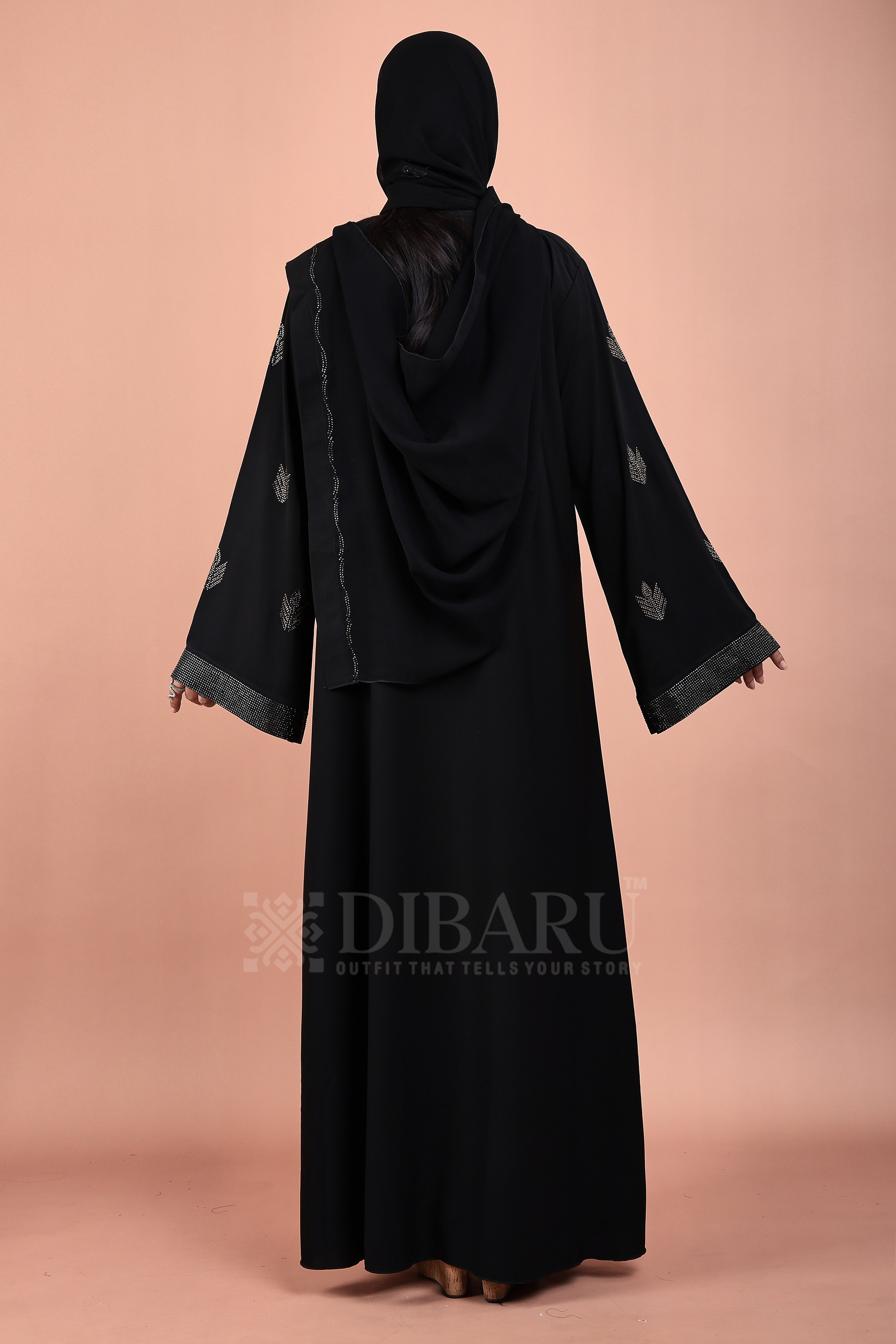 V Neck Diya Stone Design With Plazo Sleeves Made Up Of Imported Nida Fabric Full Lenght Designer Abaya For Womens And Girls
