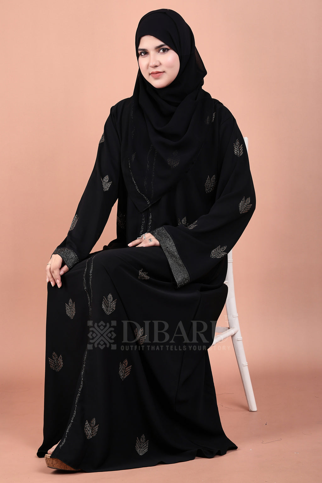 V Neck Diya Stone Design With Plazo Sleeves Made Up Of Imported Nida Fabric Full Lenght Designer Abaya For Womens And Girls