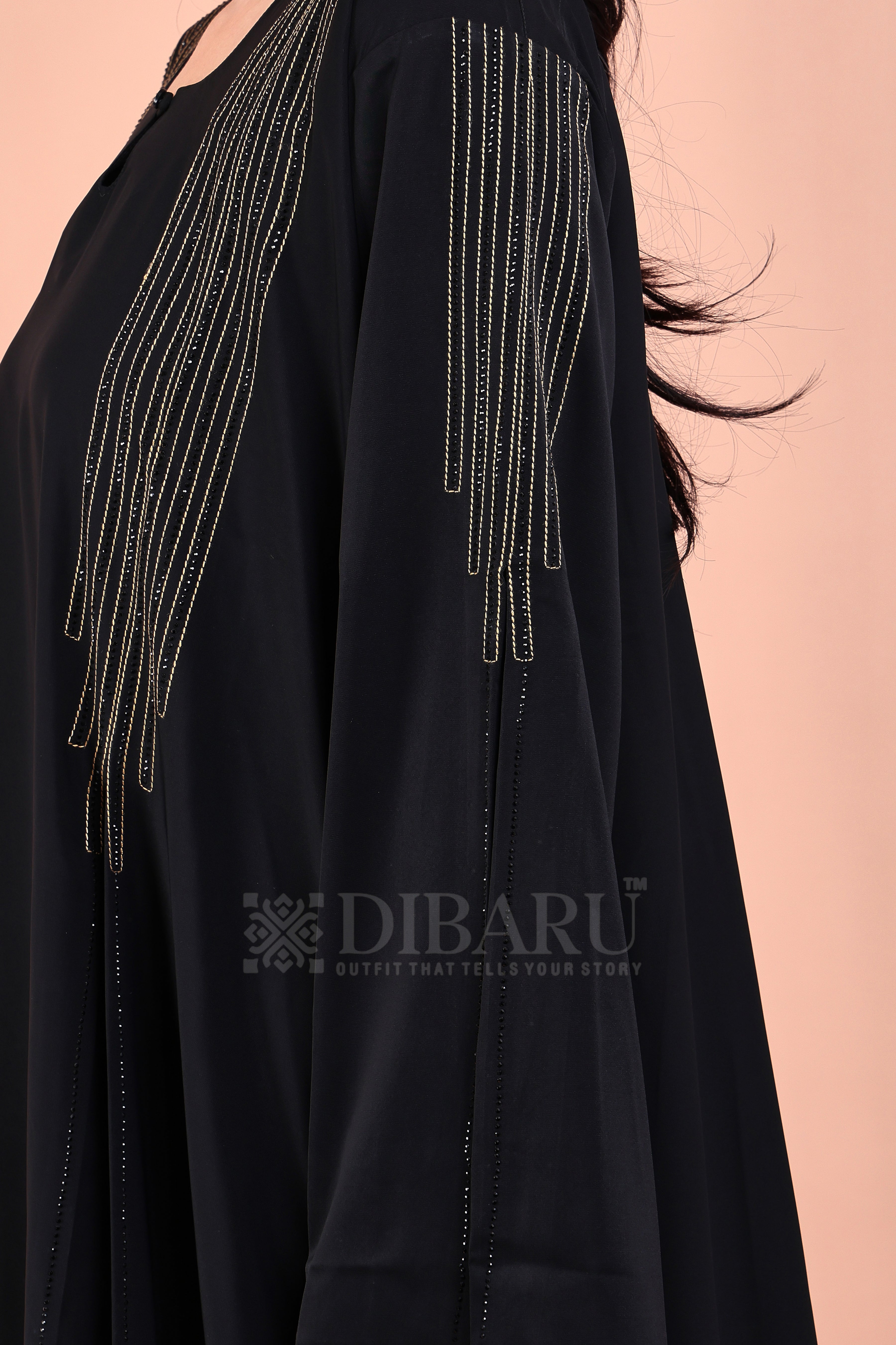 V Neck BK Thread Work Stone Design With Plazo Sleeves Made Up Of Imported Nida Fabric Full Lenght Designer Abaya For Womens And Girls