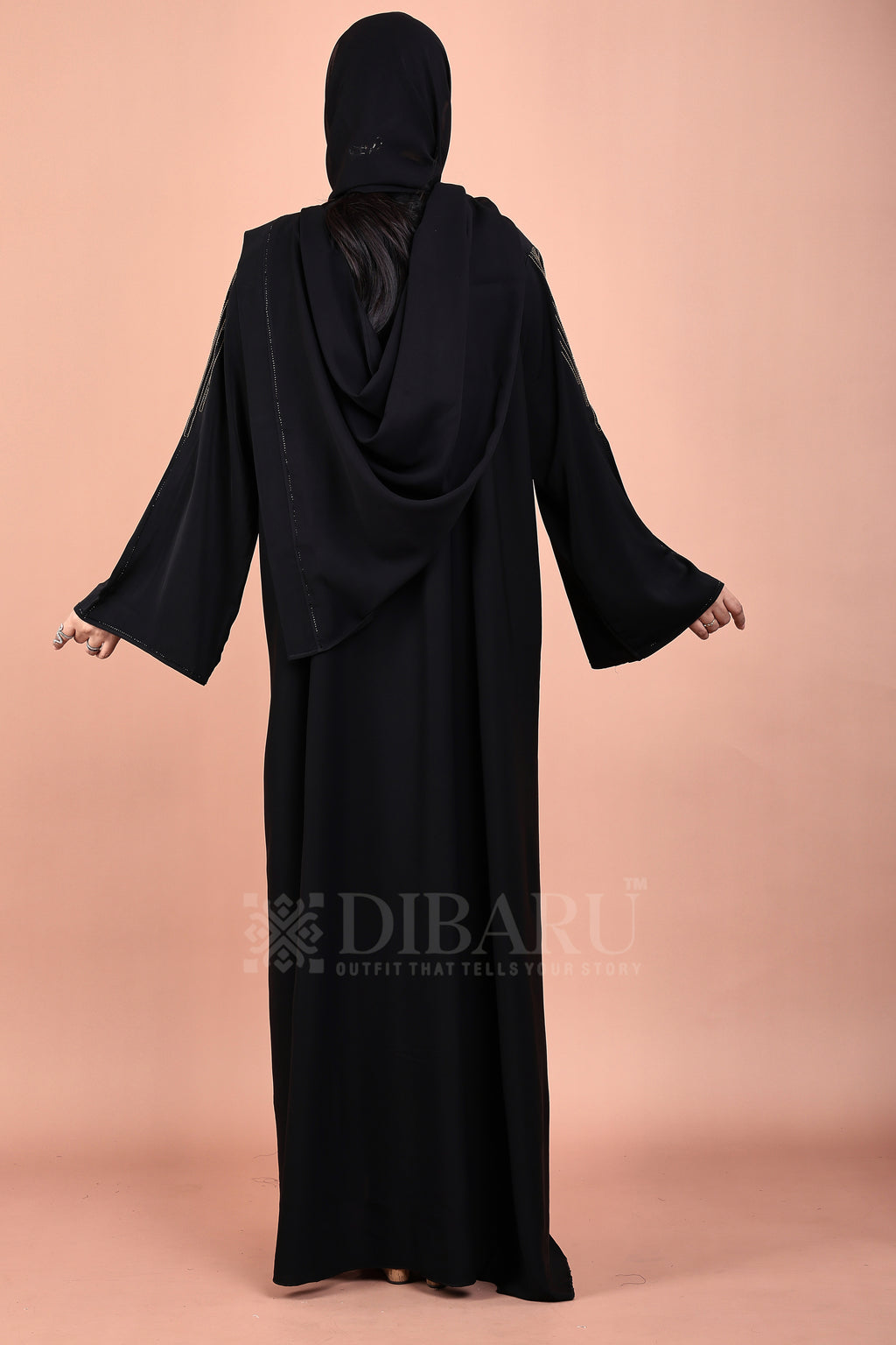 V Neck BK Thread Work Stone Design With Plazo Sleeves Made Up Of Imported Nida Fabric Full Lenght Designer Abaya For Womens And Girls