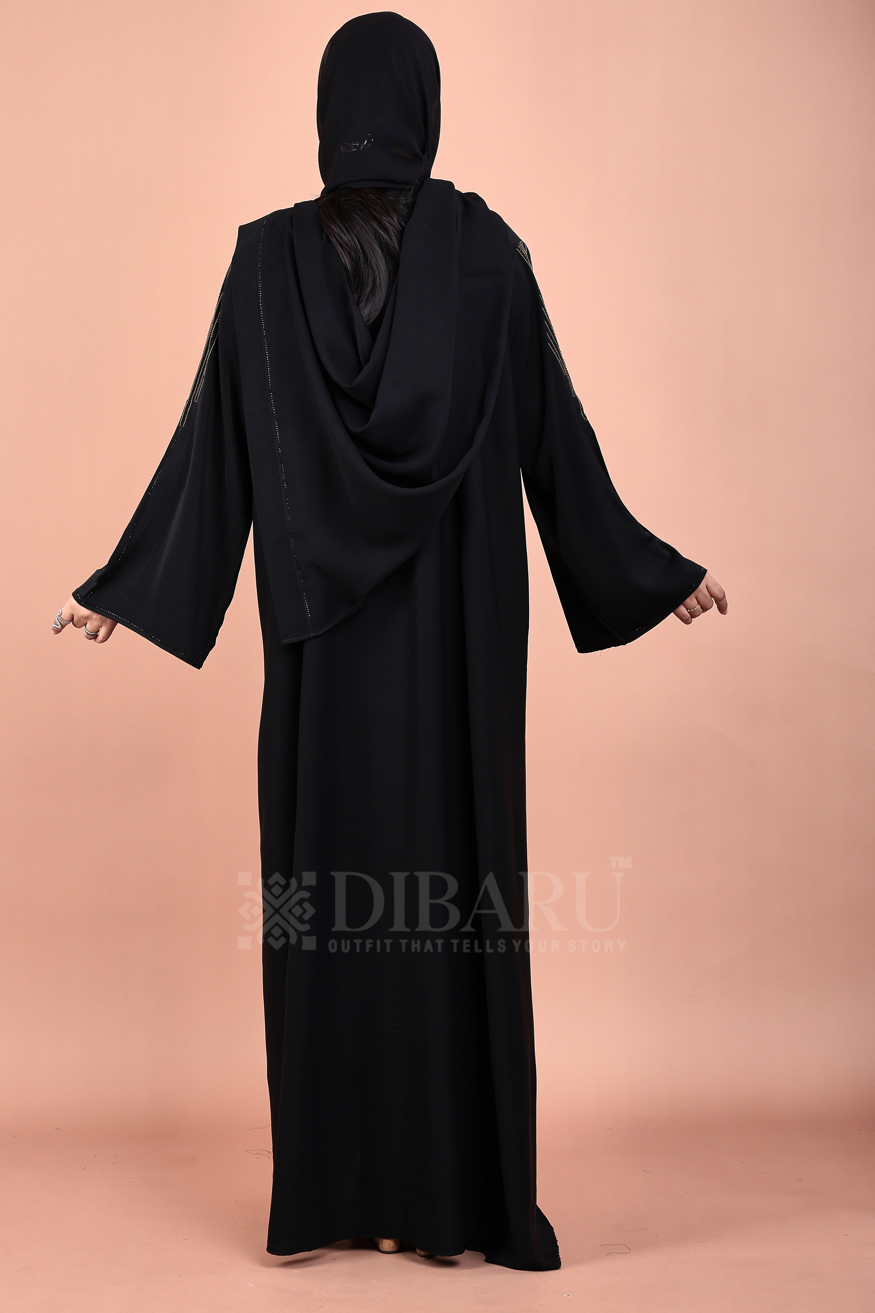 V Neck BK Thread Work Stone Design With Plazo Sleeves Made Up Of Imported Nida Fabric Full Lenght Designer Abaya For Womens And Girls