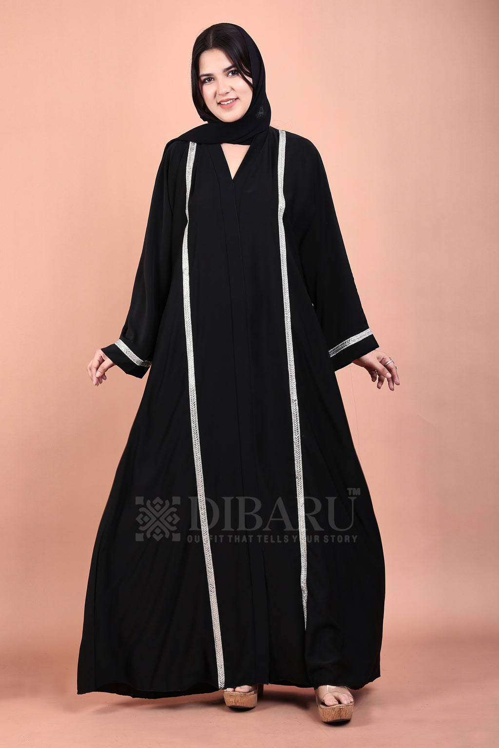 V Neck Rising Rect Design With Plazo Sleeves Made Up Of Imported Nida Fabric Full Lenght Designer Abaya For Womens And Girls