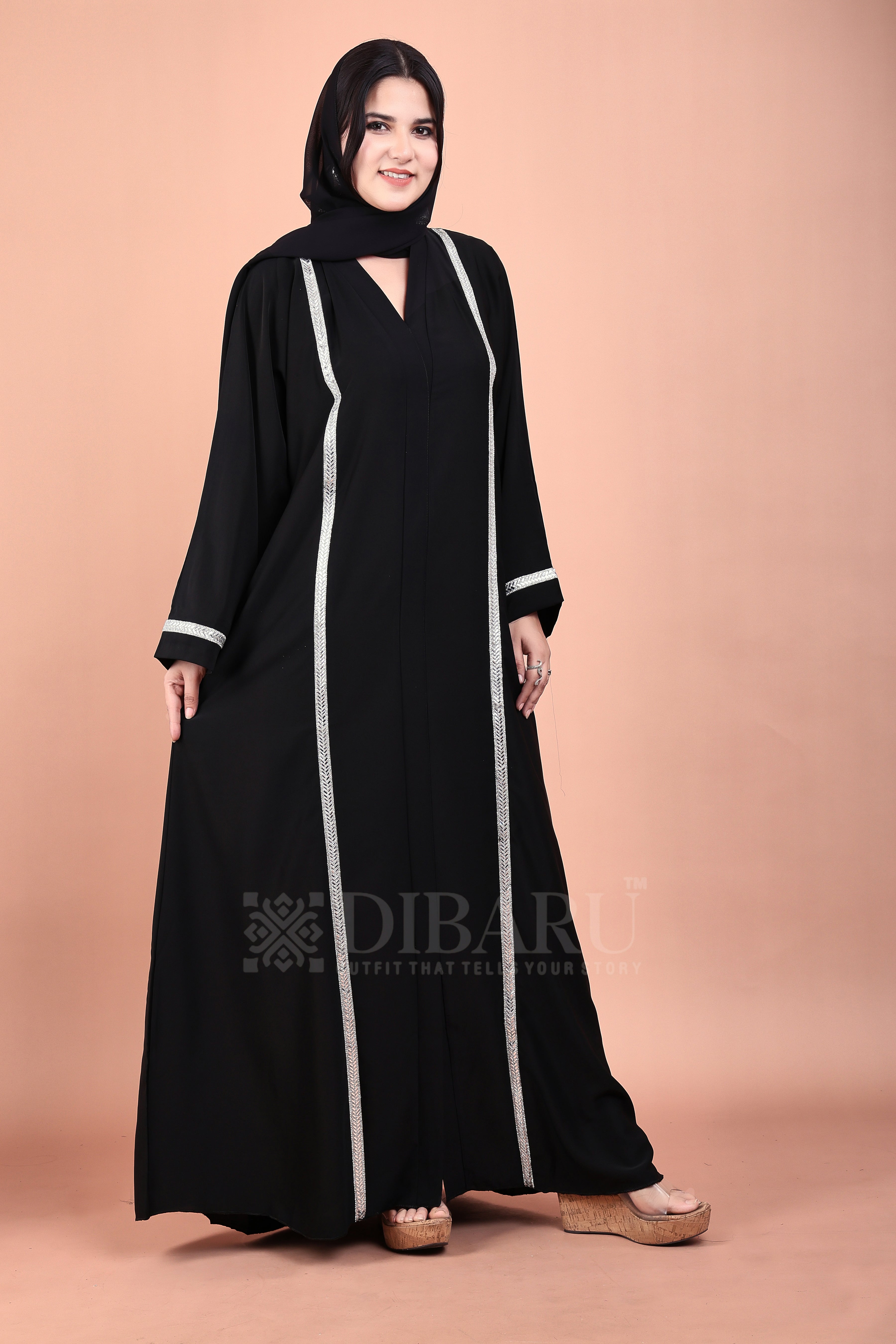 V Neck Rising Rect Design With Plazo Sleeves Made Up Of Imported Nida Fabric Full Lenght Designer Abaya For Womens And Girls