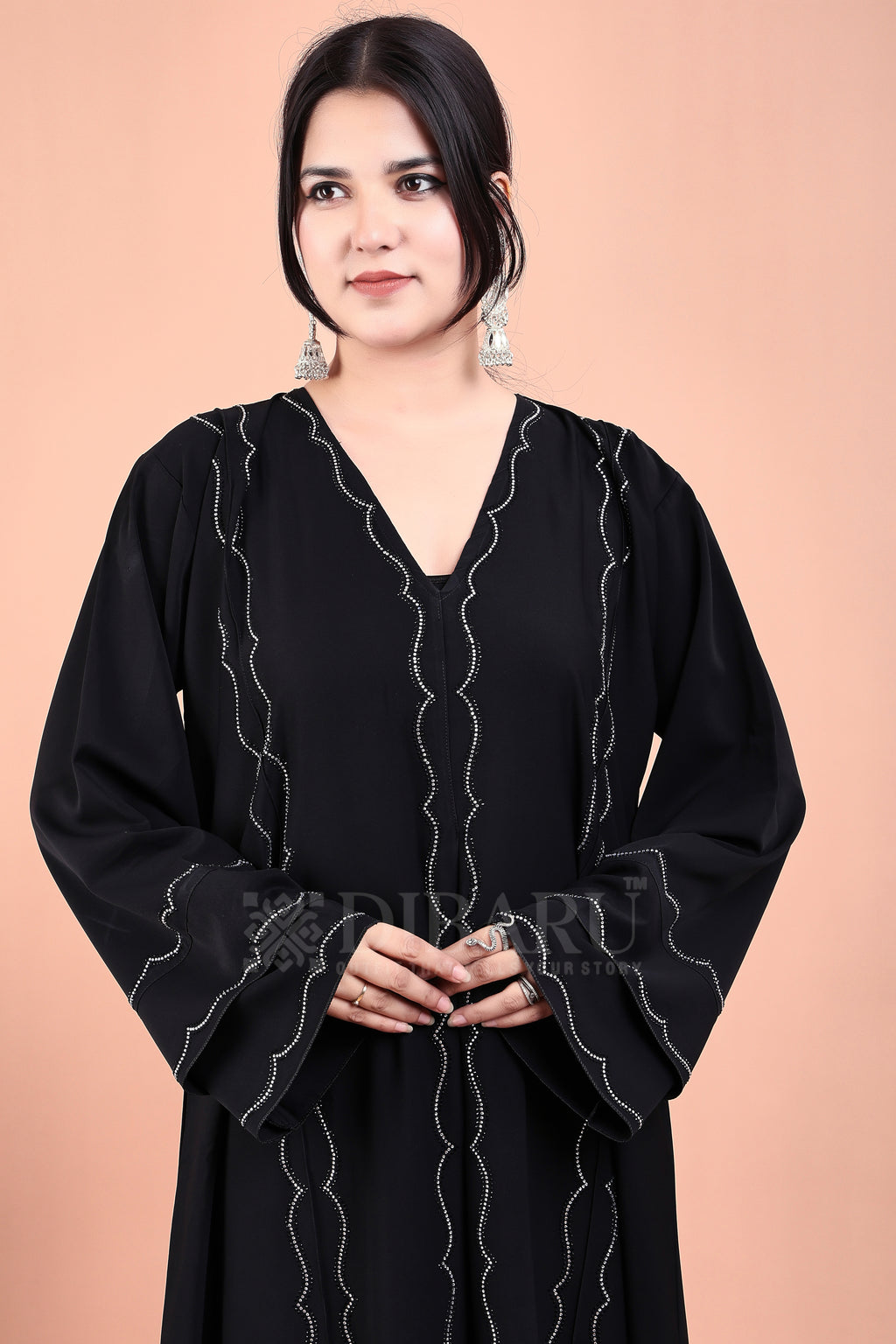 V Neck 3 Line Close Bracket Design With Plazo Sleeves Made Up Of Imported Nida Fabric Full Lenght Designer Abaya For Womens And Girls