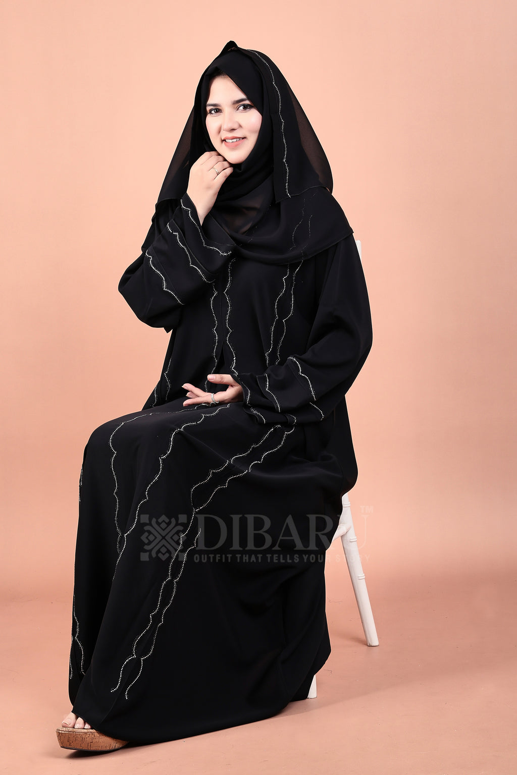 V Neck 3 Line Close Bracket Design With Plazo Sleeves Made Up Of Imported Nida Fabric Full Lenght Designer Abaya For Womens And Girls