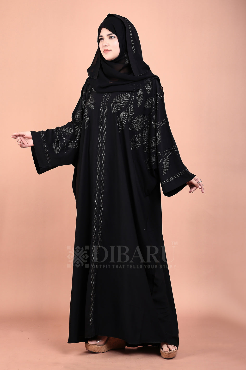 V Neck Leaf Design With Plazo Sleeves Made Up Of Imported Nida Fabric Full Lenght Designer Kaftan For Womens And Girls