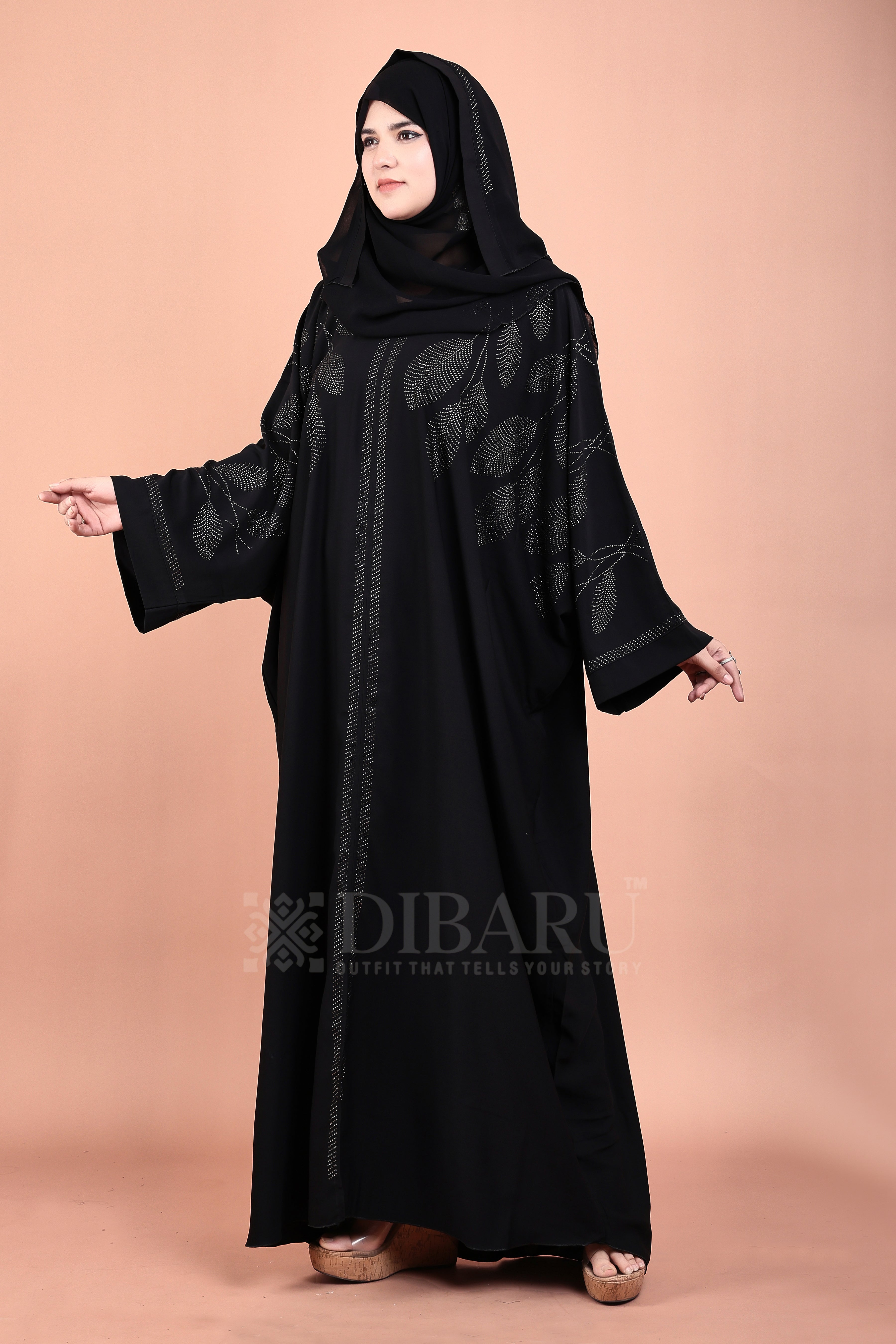 V Neck Leaf Design With Plazo Sleeves Made Up Of Imported Nida Fabric Full Lenght Designer Kaftan For Womens And Girls