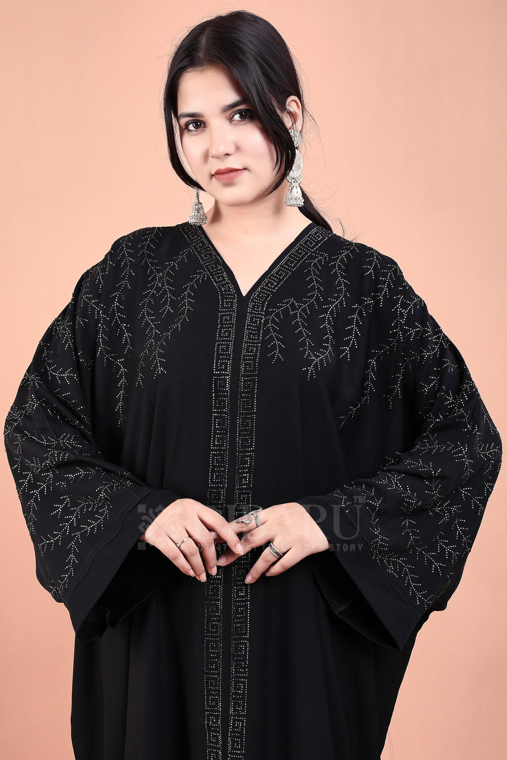 V Neck Branch Design With Plazo Sleeves Made Up Of Imported Nida Fabric Full Lenght Designer Kaftan For Womens And Girls