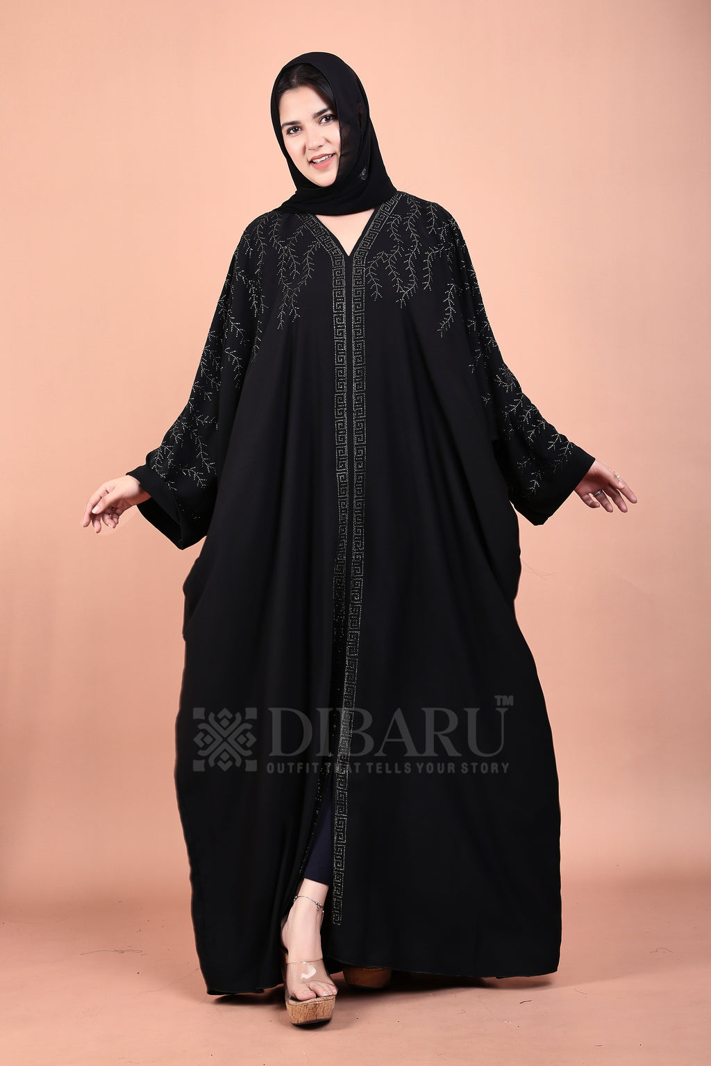 V Neck Branch Design With Plazo Sleeves Made Up Of Imported Nida Fabric Full Lenght Designer Kaftan For Womens And Girls