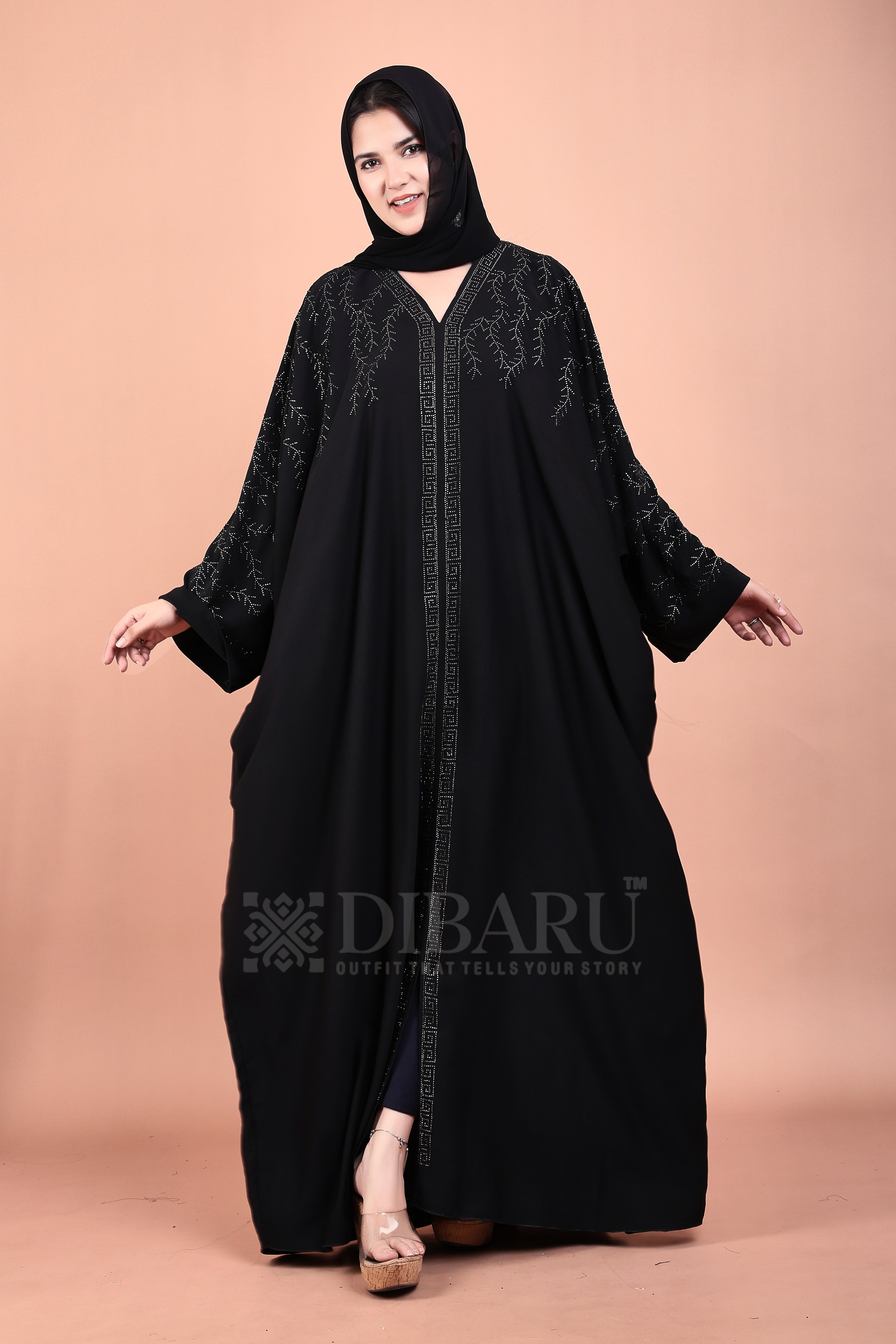 V Neck Branch Design With Plazo Sleeves Made Up Of Imported Nida Fabric Full Lenght Designer Kaftan For Womens And Girls