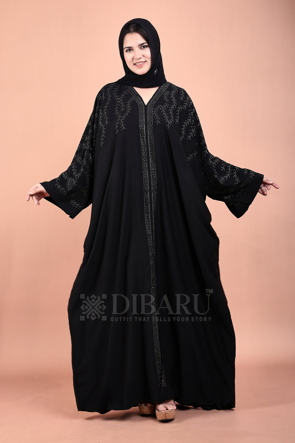 V Neck Branch Design With Plazo Sleeves Made Up Of Imported Nida Fabric Full Lenght Designer Kaftan For Womens And Girls