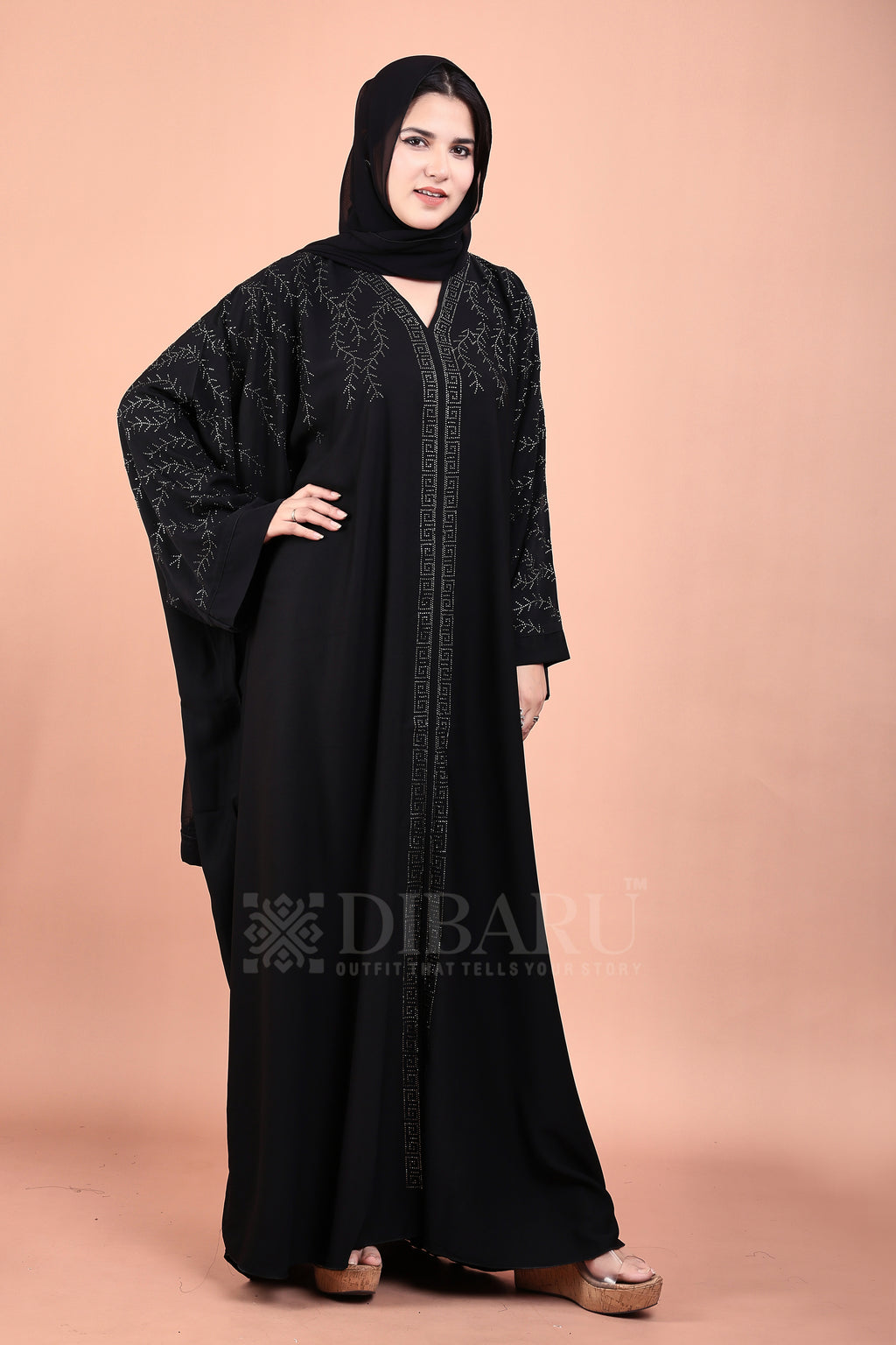 V Neck Branch Design With Plazo Sleeves Made Up Of Imported Nida Fabric Full Lenght Designer Kaftan For Womens And Girls