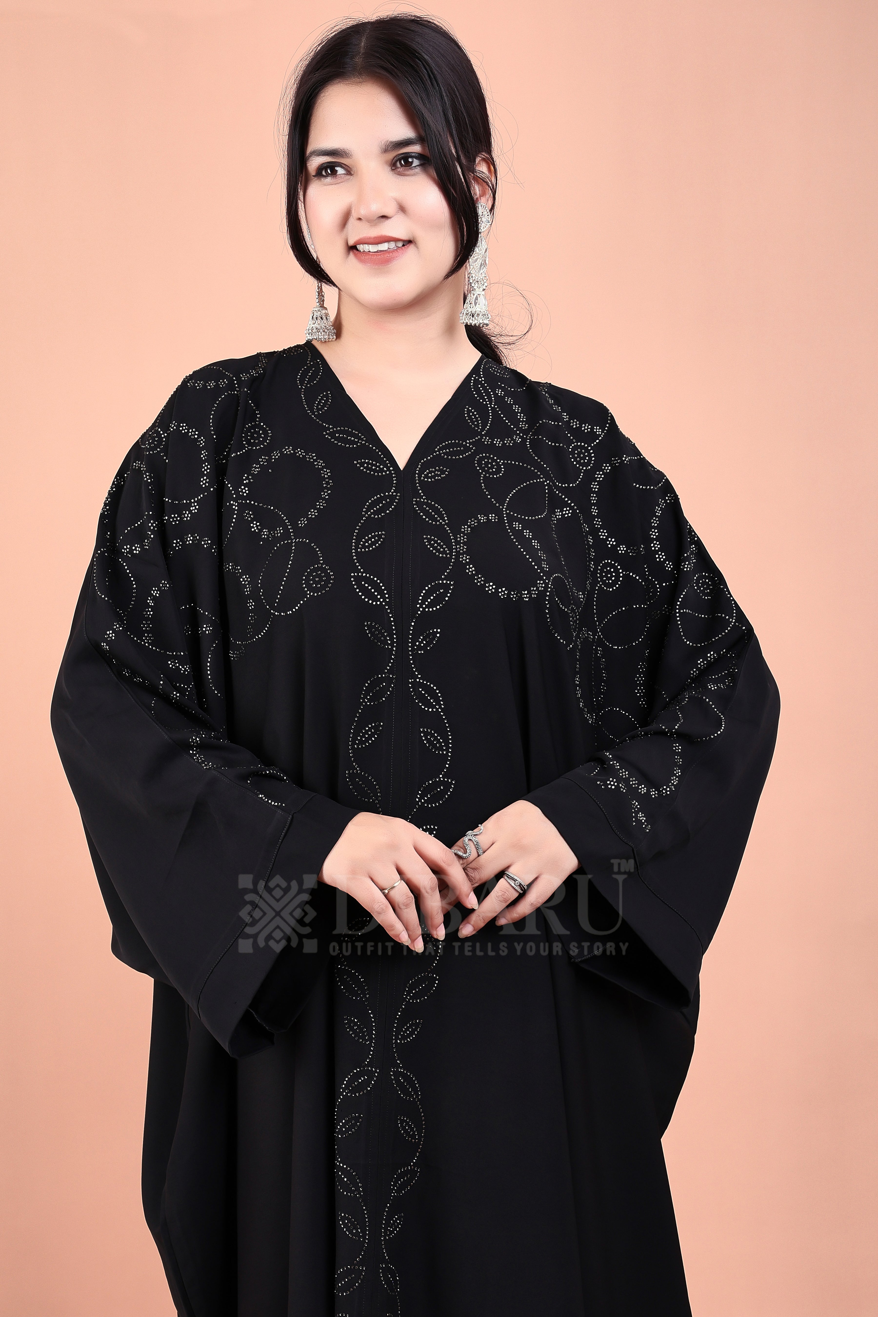 V Neck Ring Design With Plazo Sleeves Made Up Of Imported Nida Fabric Full Lenght Designer Kaftan For Womens And Girls