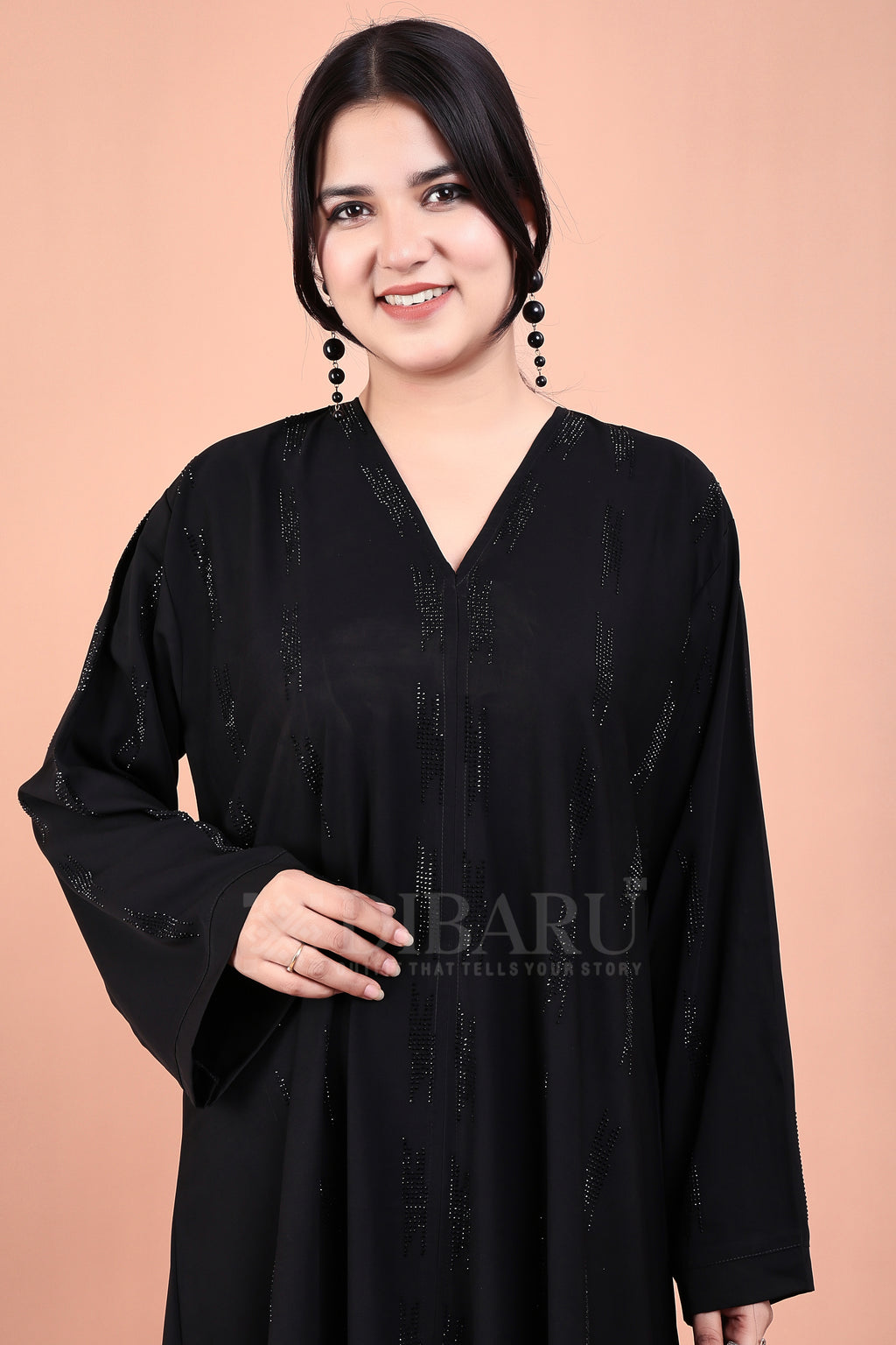 V Neck Chhota Bada Boota With Plazo Sleeves Made Up Of Imported Nida Fabric Full Lenght Designer Abaya For Womens And Girls