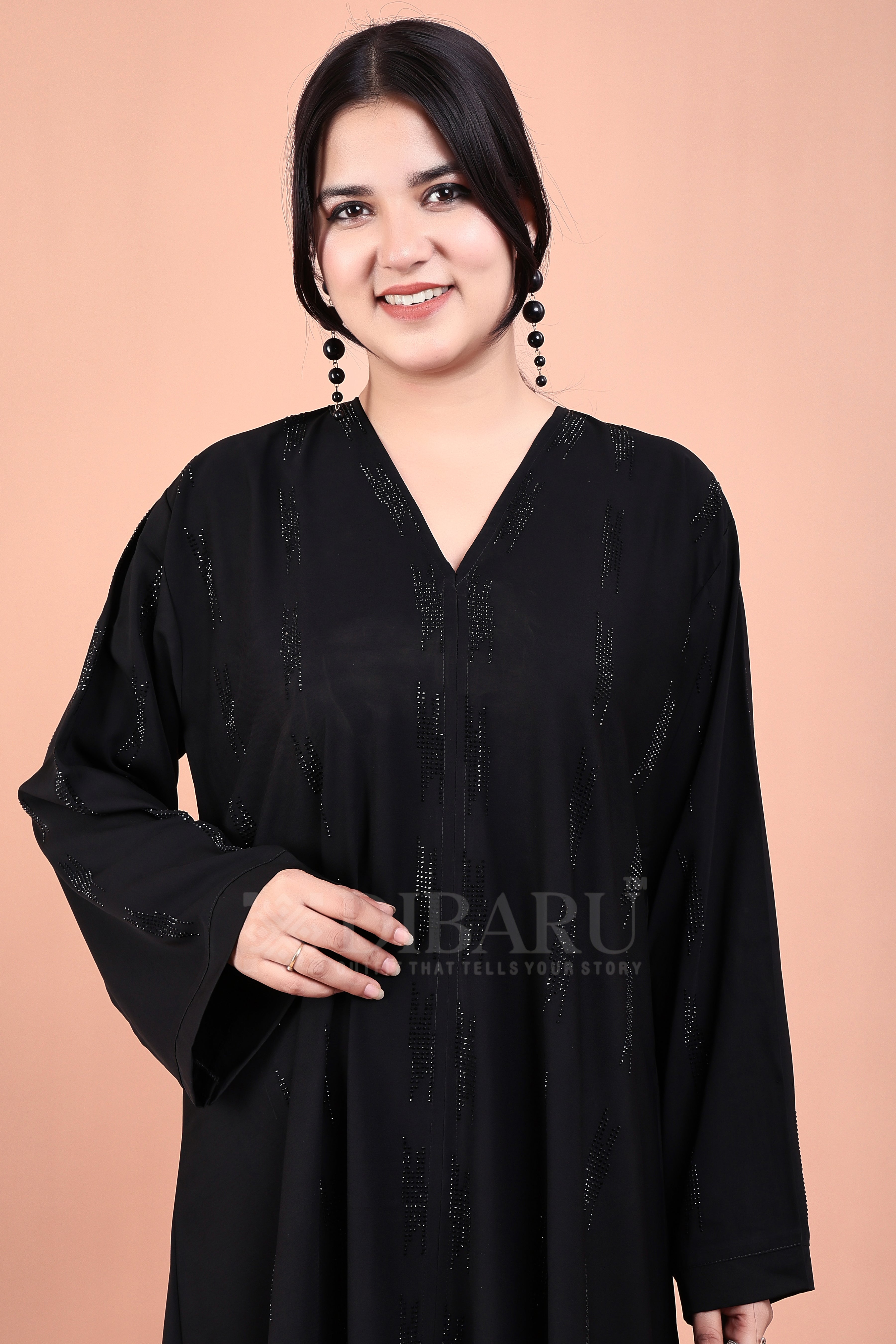 V Neck Chhota Bada Boota With Plazo Sleeves Made Up Of Imported Nida Fabric Full Lenght Designer Abaya For Womens And Girls